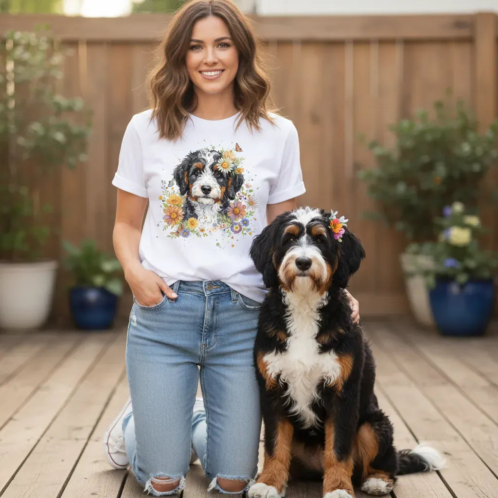 Bernedoodle Floral T-Shirt in by Puppy Jo