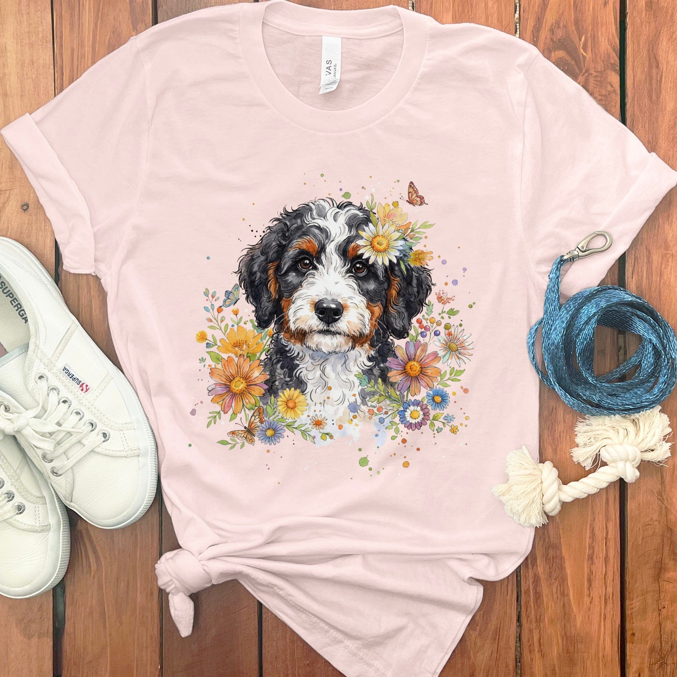 Bernedoodle Floral T-Shirt in Soft Pink / S by Puppy Jo