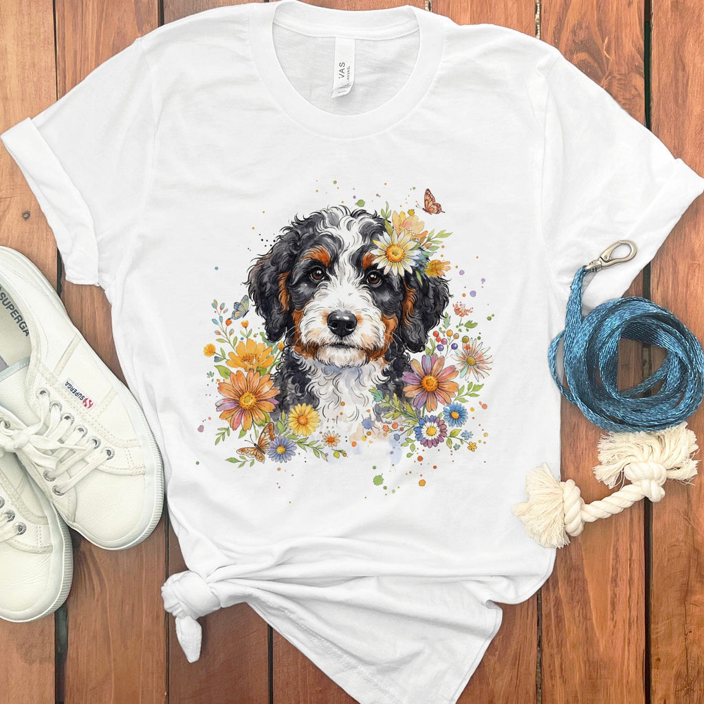 Bernedoodle Floral T-Shirt in White / S by Puppy Jo