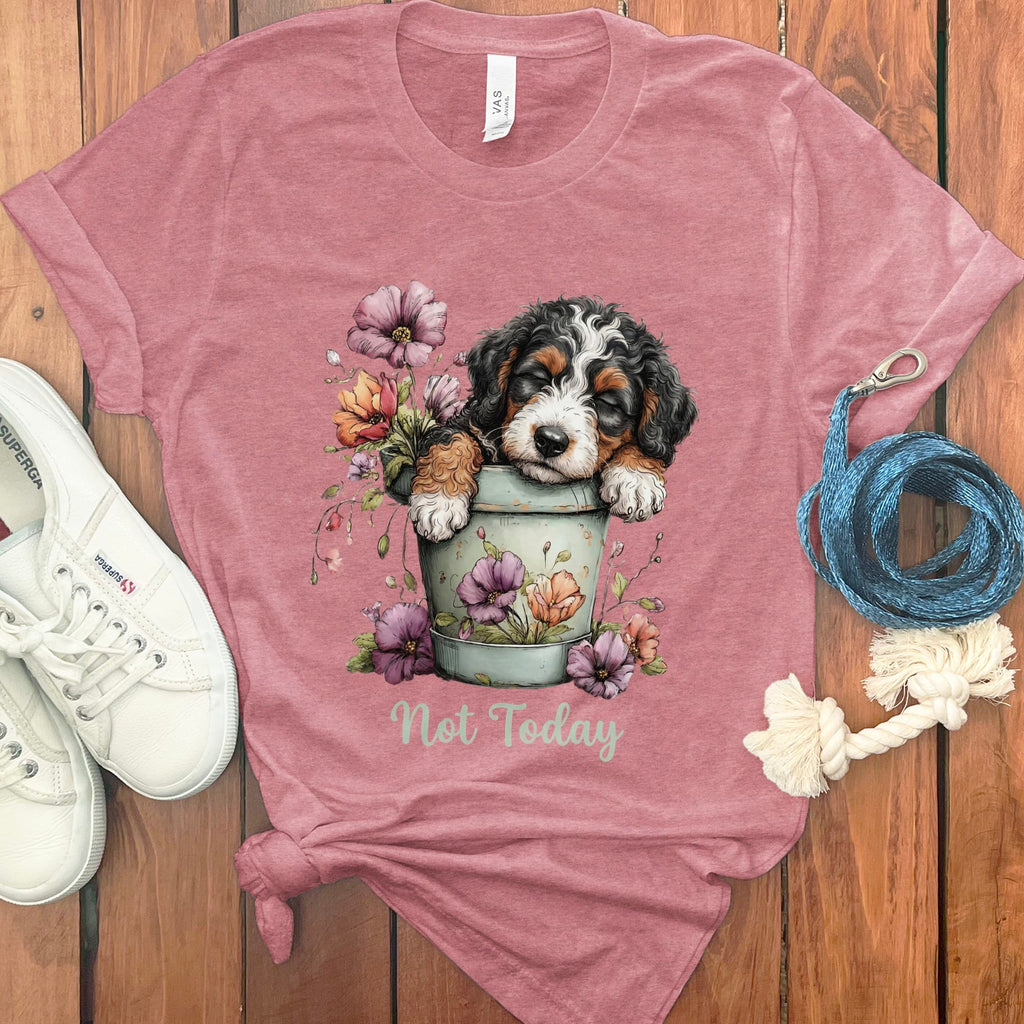 Bernedoodle Flower Pot T-Shirt in Heather Mauve / S by Puppy Jo