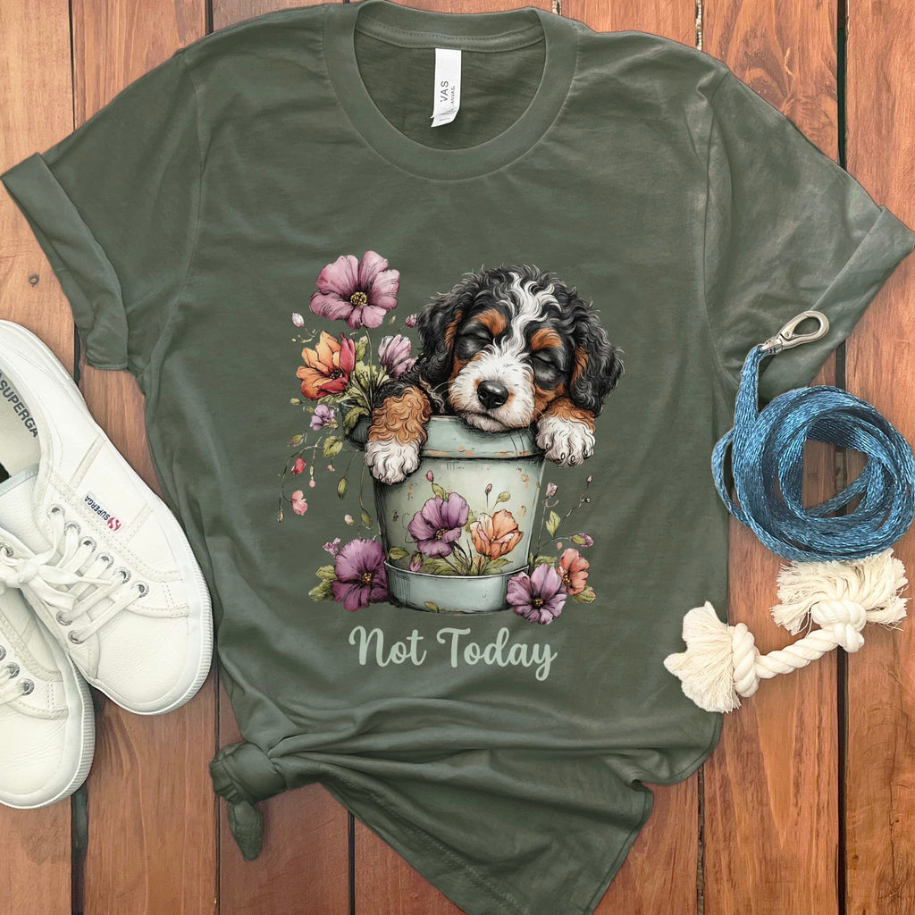 Bernedoodle Flower Pot T-Shirt in Military Green / S by Puppy Jo