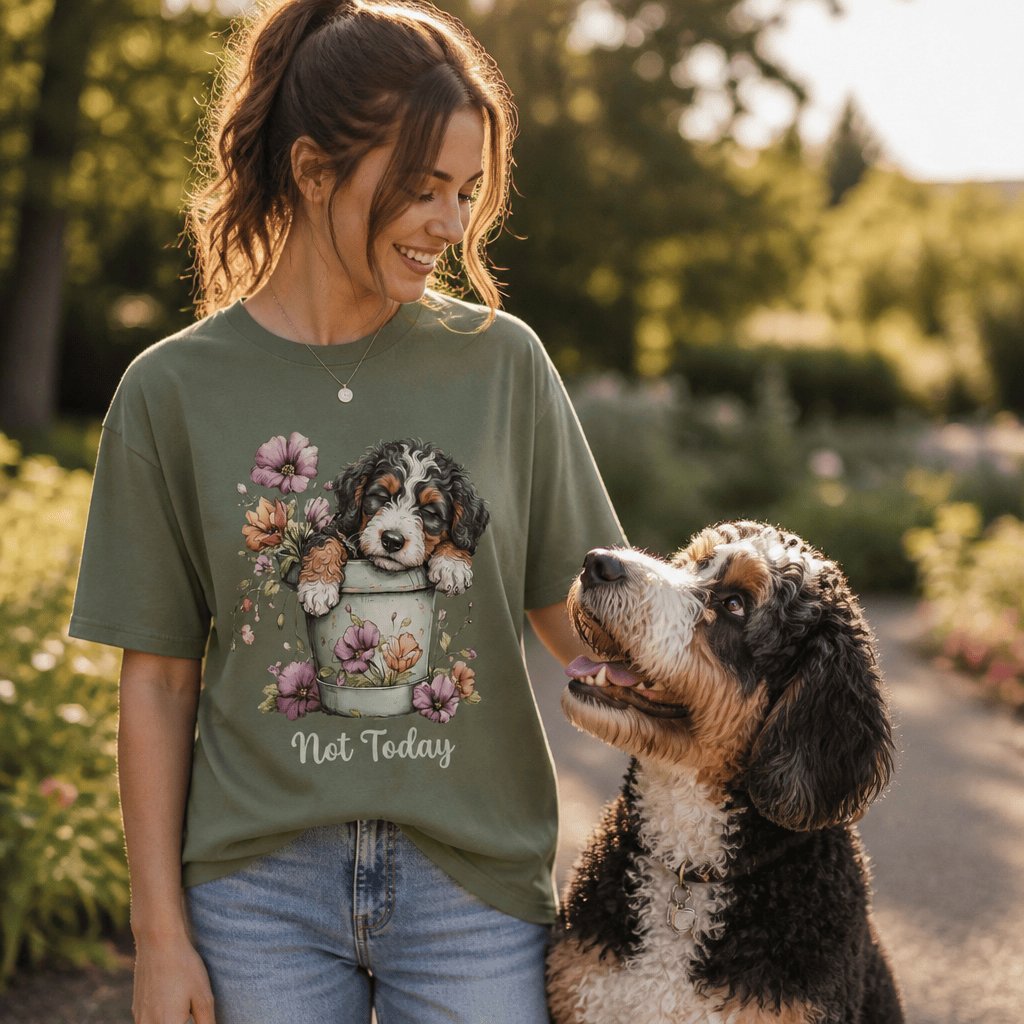 Bernedoodle Flower Pot T-Shirt in by Puppy Jo