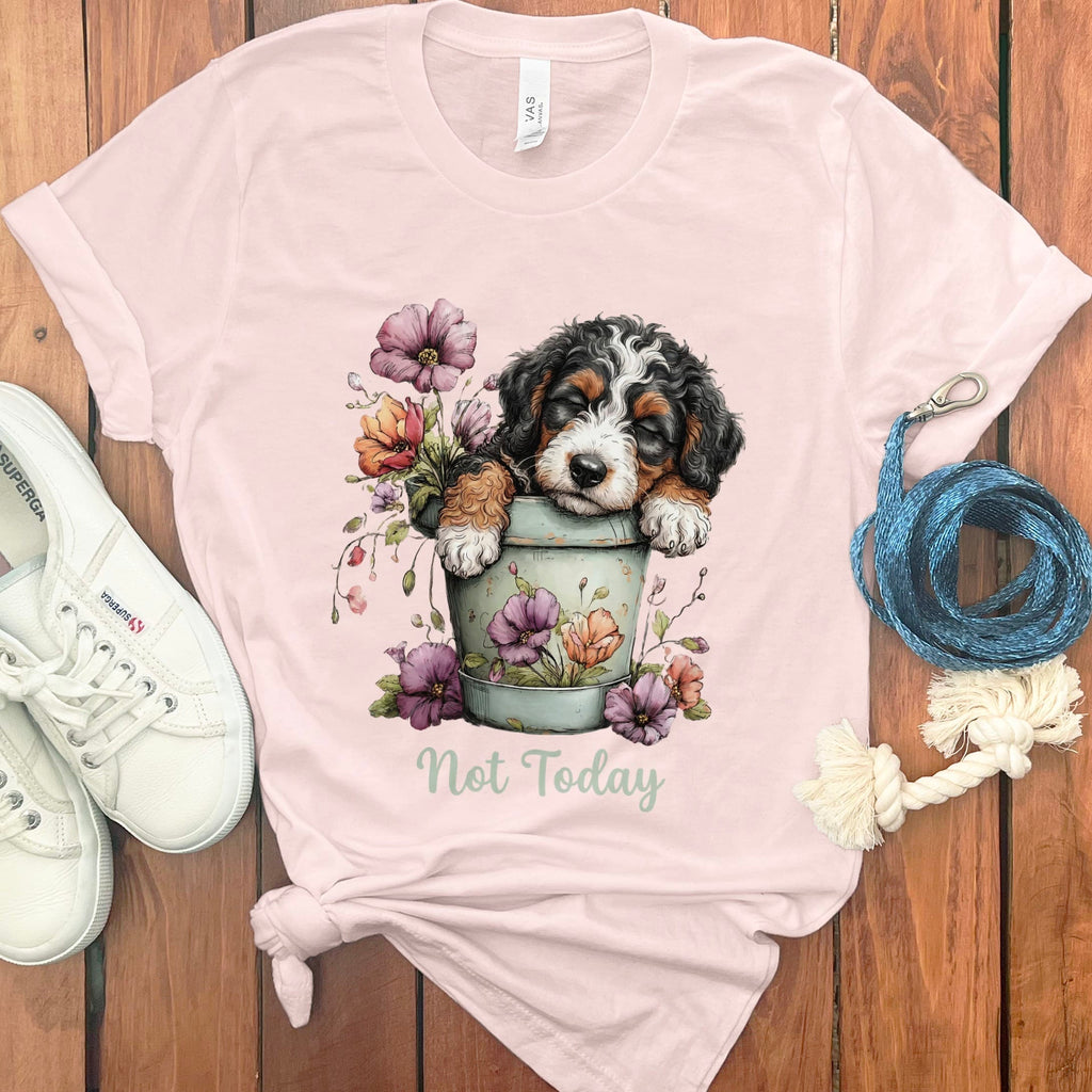 Bernedoodle Flower Pot T-Shirt in Soft Pink / S by Puppy Jo