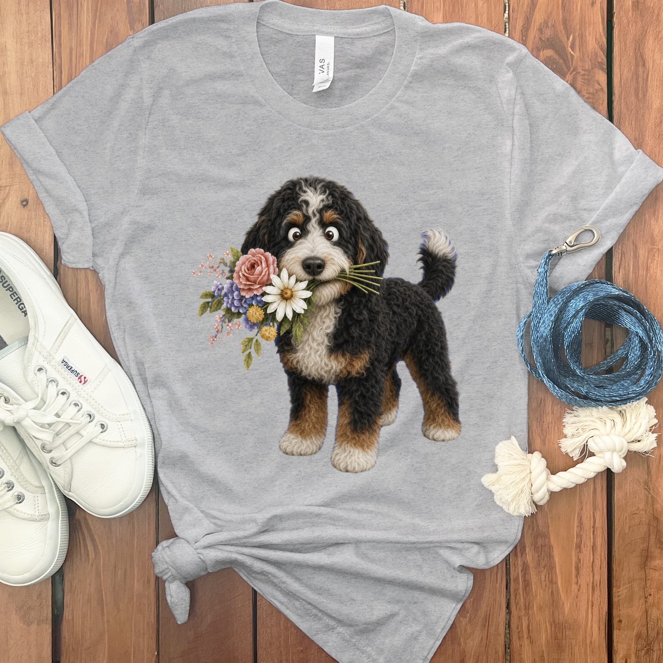 Bernedoodle Flower Shop T-Shirt in Athletic Heather / S by Puppy Jo