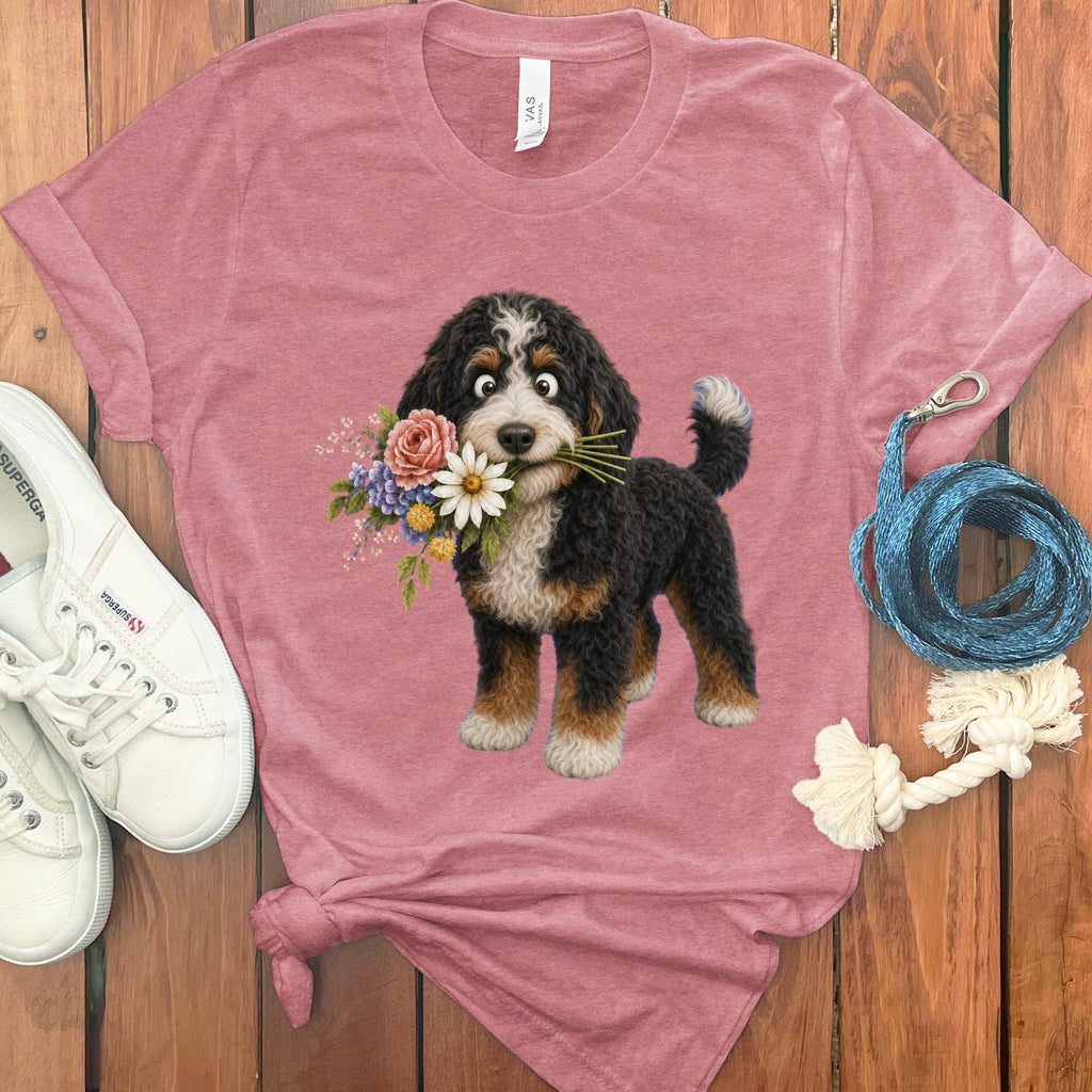 Bernedoodle Flower Shop T-Shirt in Heather Mauve / S by Puppy Jo
