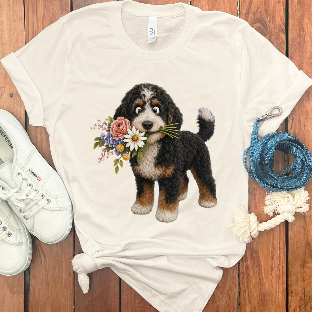 Bernedoodle Flower Shop T-Shirt in Natural / S by Puppy Jo