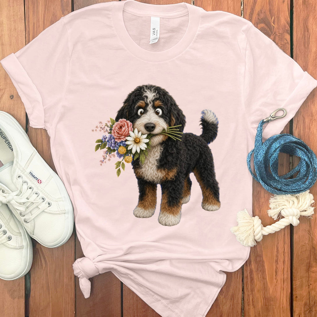 Bernedoodle Flower Shop T-Shirt in Soft Pink / S by Puppy Jo