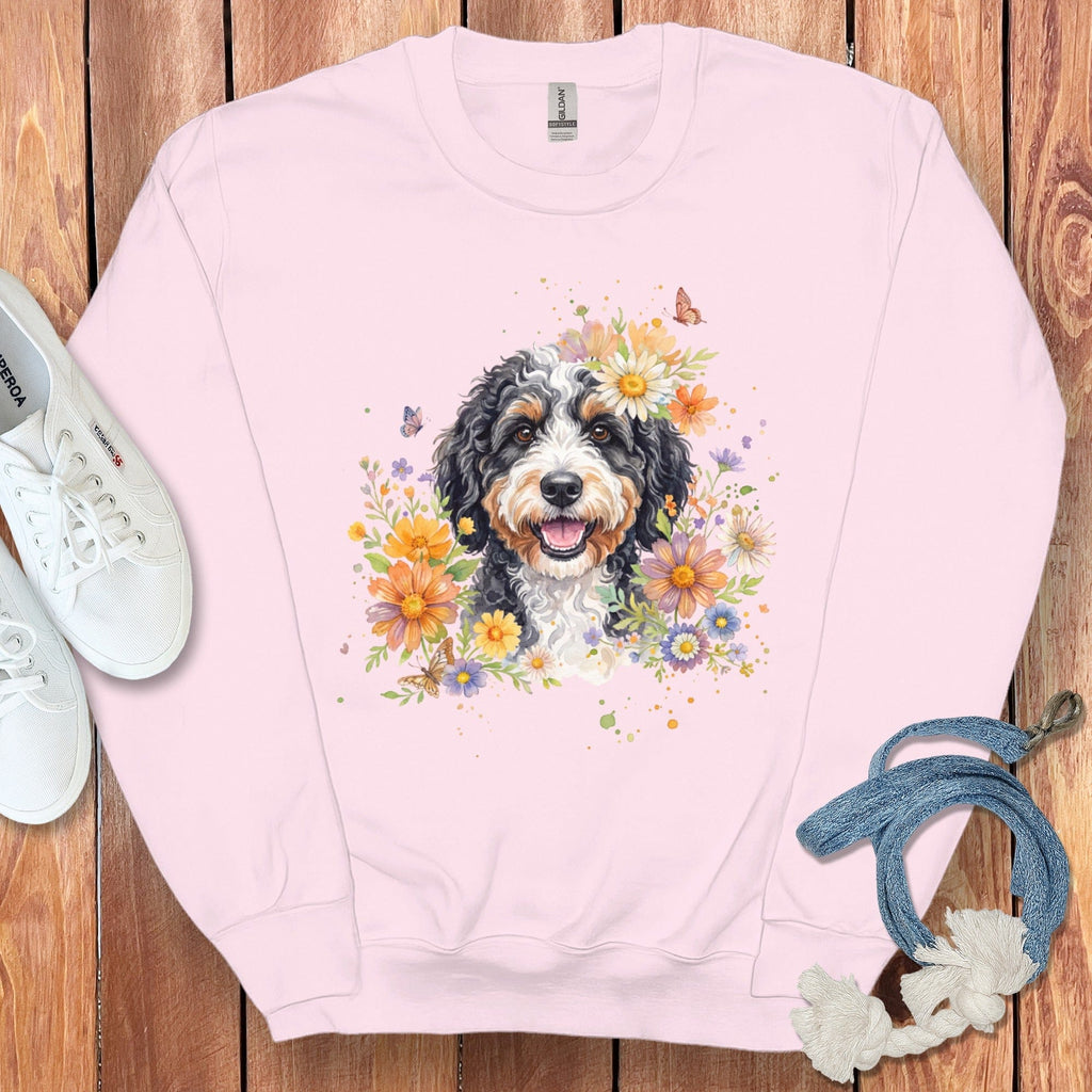 Bernedoodle Flower Sweatshirt in Light Pink / S by Puppy Jo