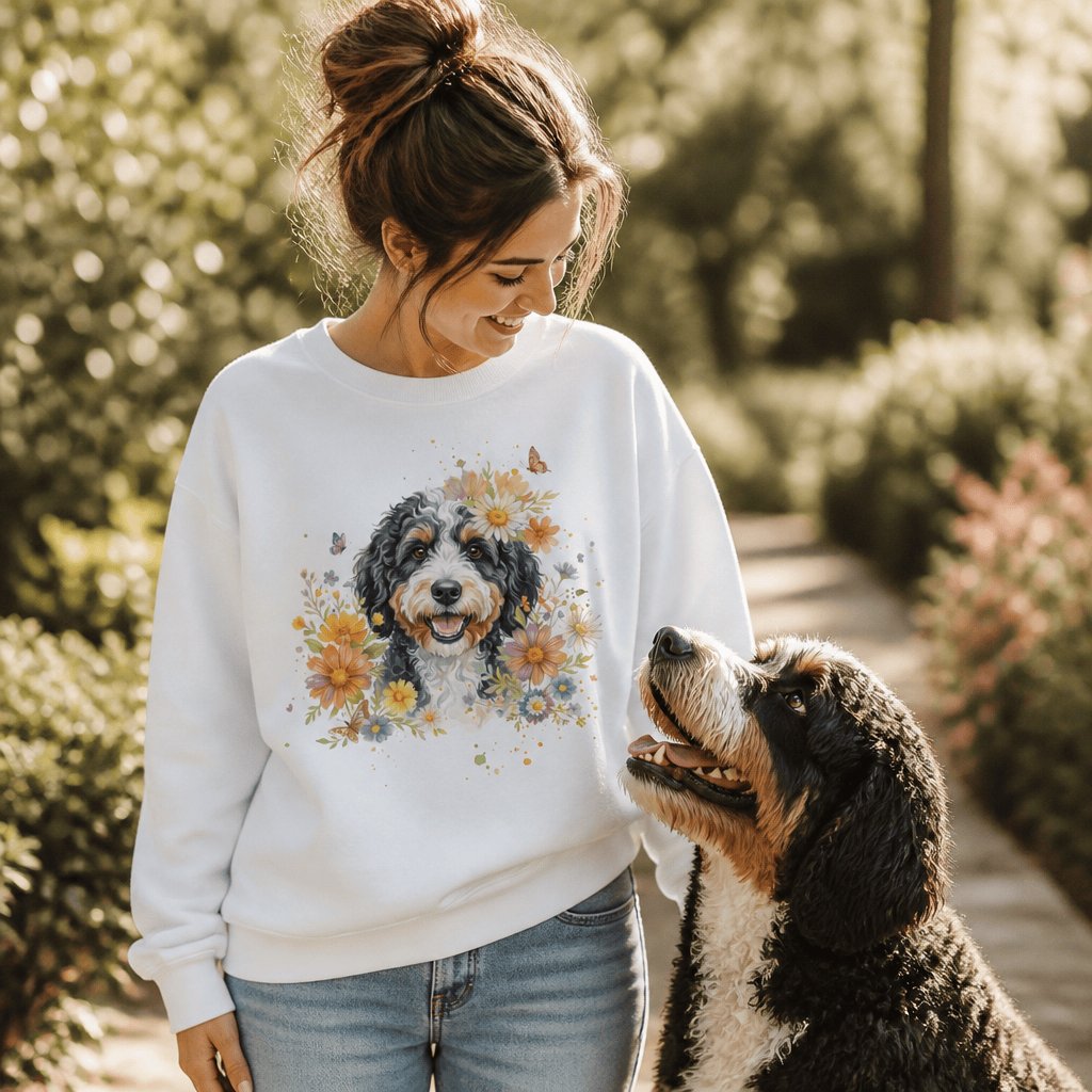 Bernedoodle Flower Sweatshirt in by Puppy Jo