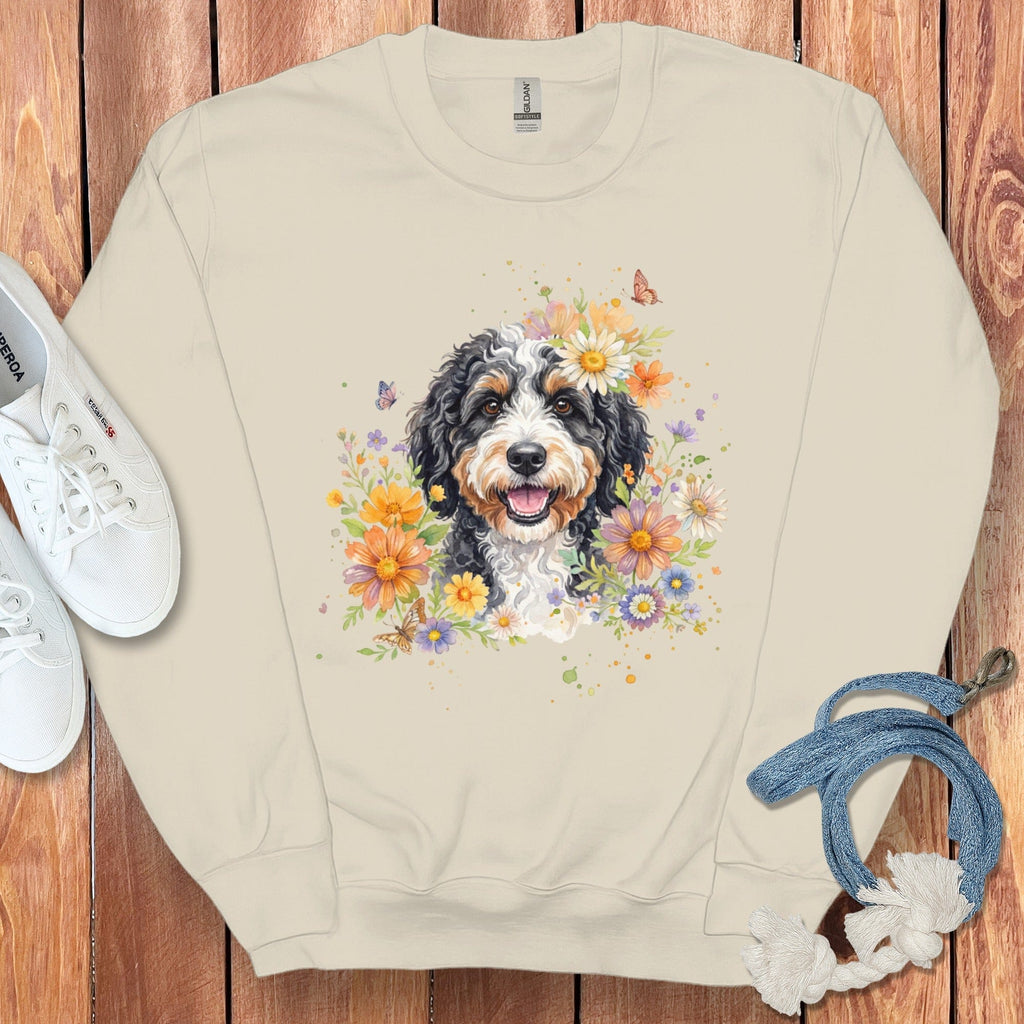 Bernedoodle Flower Sweatshirt in Sand / S by Puppy Jo