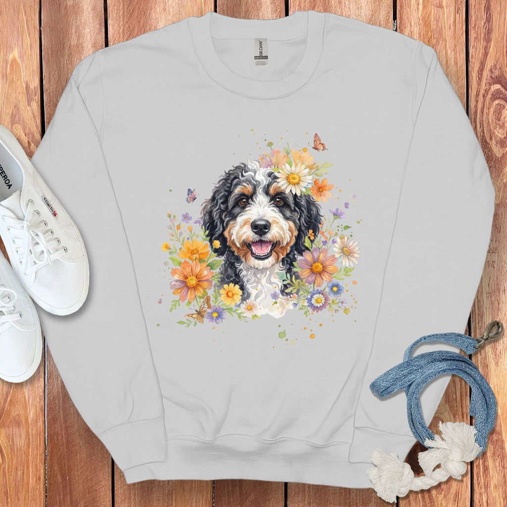 Bernedoodle Flower Sweatshirt in Sport Grey / S by Puppy Jo