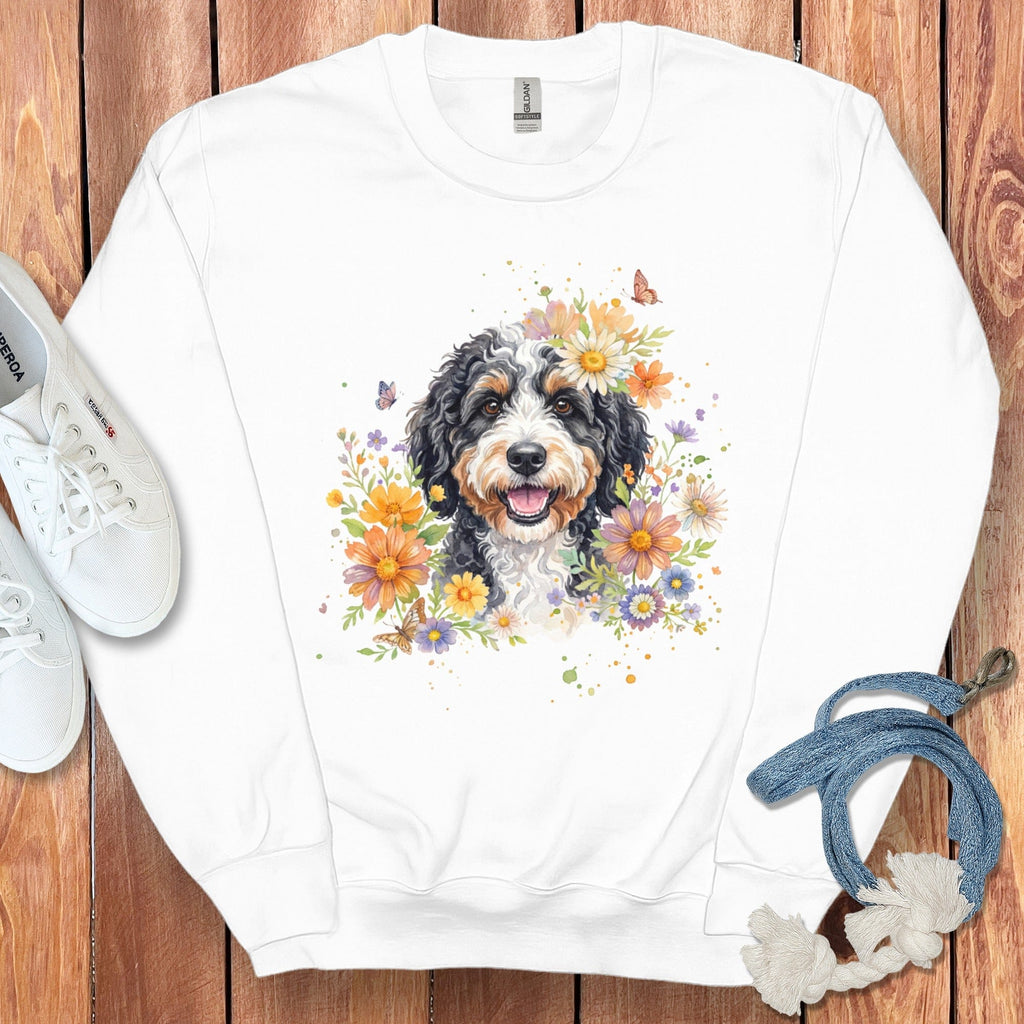 Bernedoodle Flower Sweatshirt in White / S by Puppy Jo