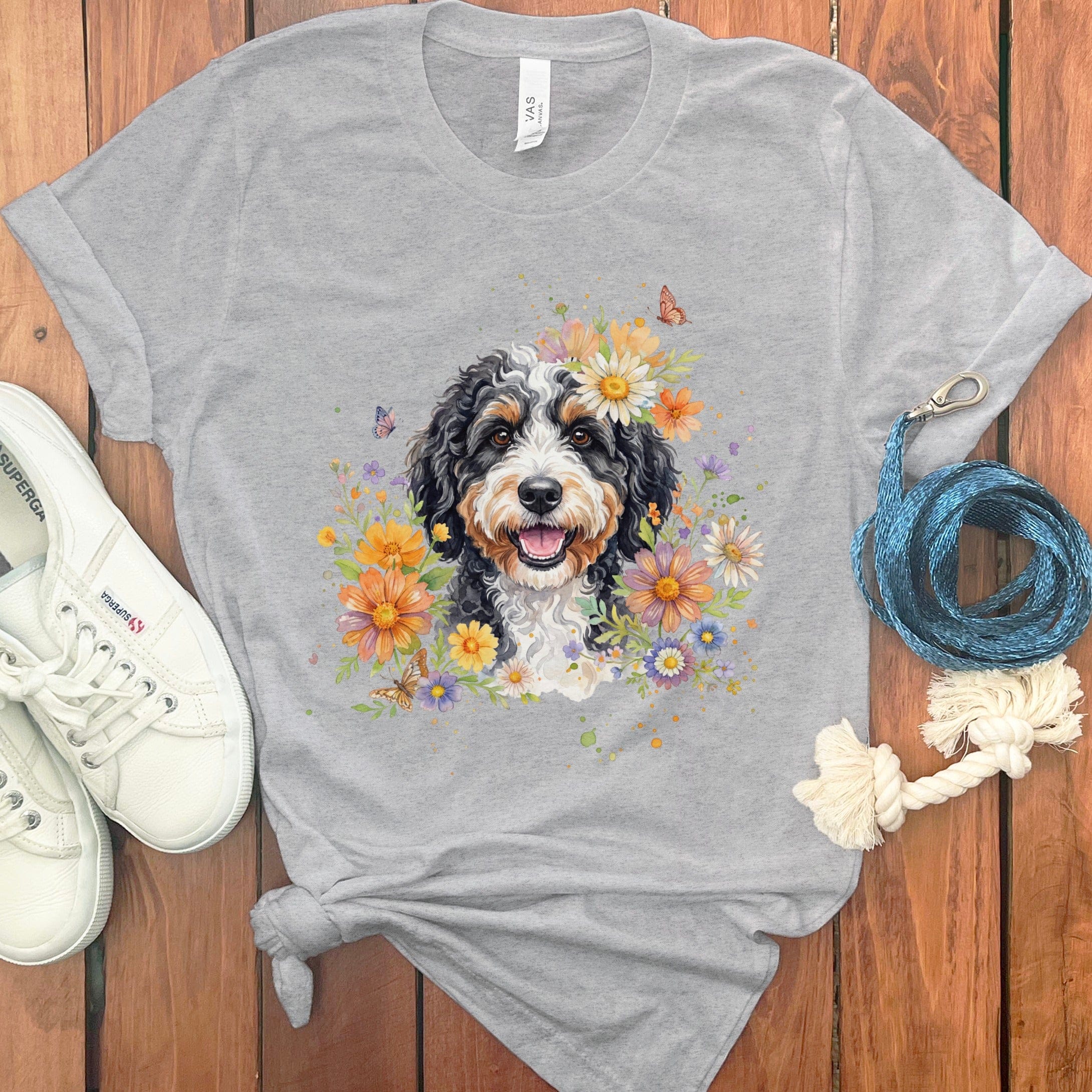 Bernedoodle Flower T-Shirt in Athletic Heather / S by Puppy Jo