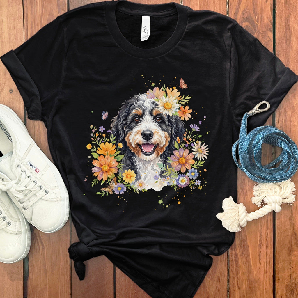 Bernedoodle Flower T-Shirt in Black / S by Puppy Jo