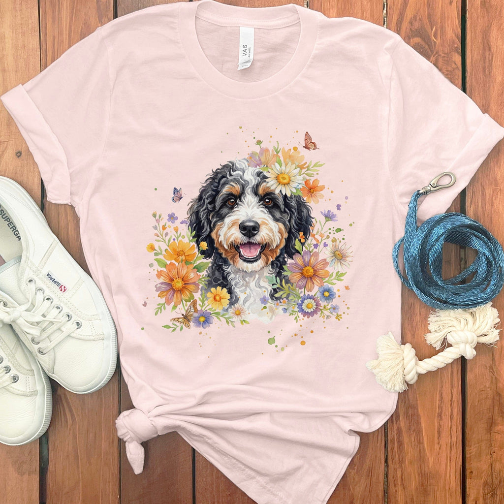 Bernedoodle Flower T-Shirt in Soft Pink / S by Puppy Jo