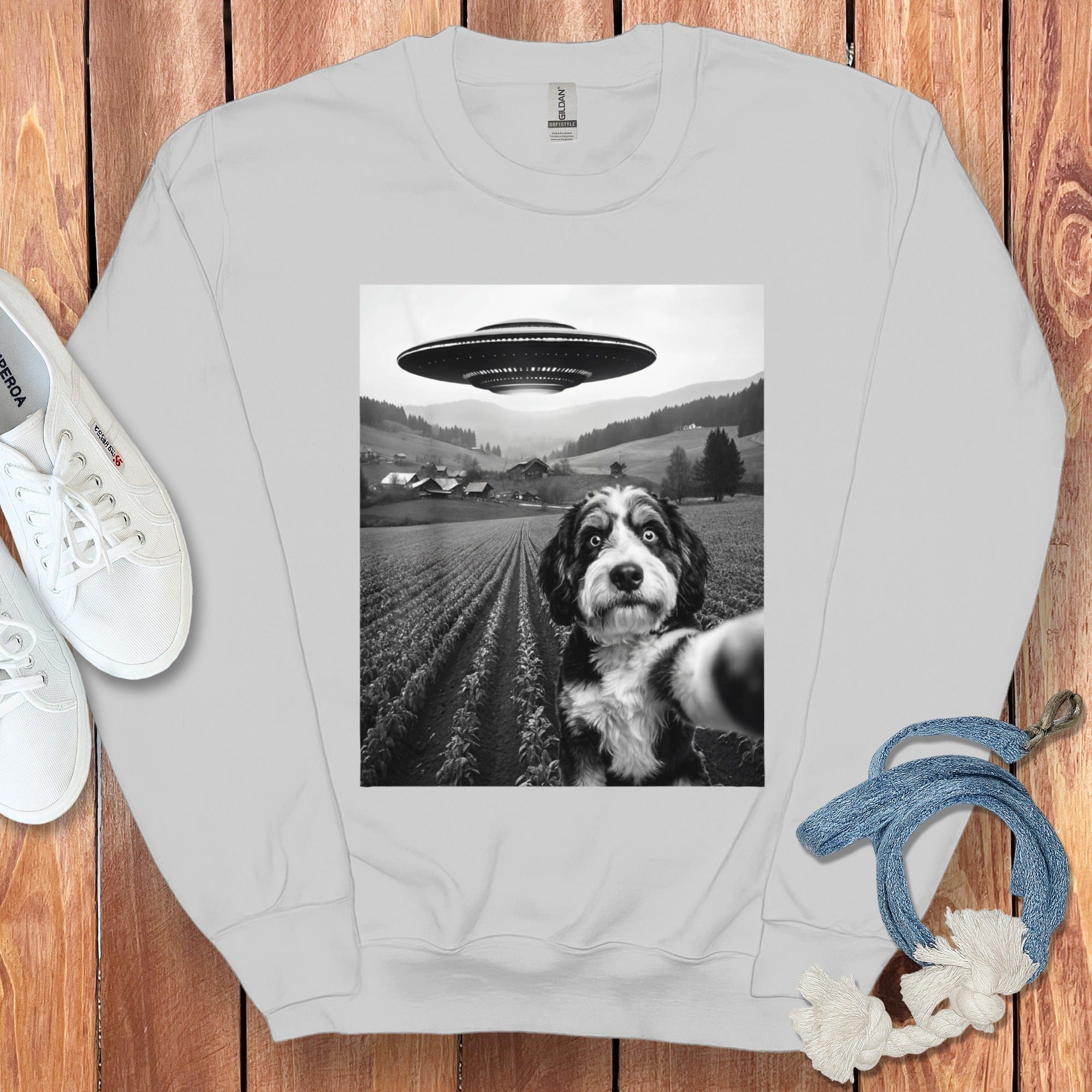 Bernedoodle Flying UFO Sweatshirt in Sport Grey / S by Puppy Jo