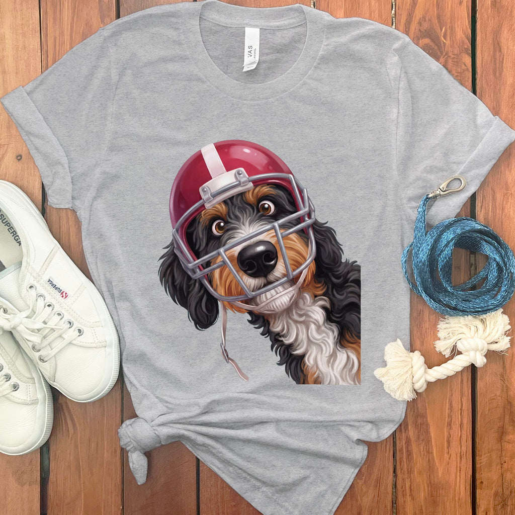 Bernedoodle Football Helmet T-Shirt in Athletic Heather / S by Puppy Jo