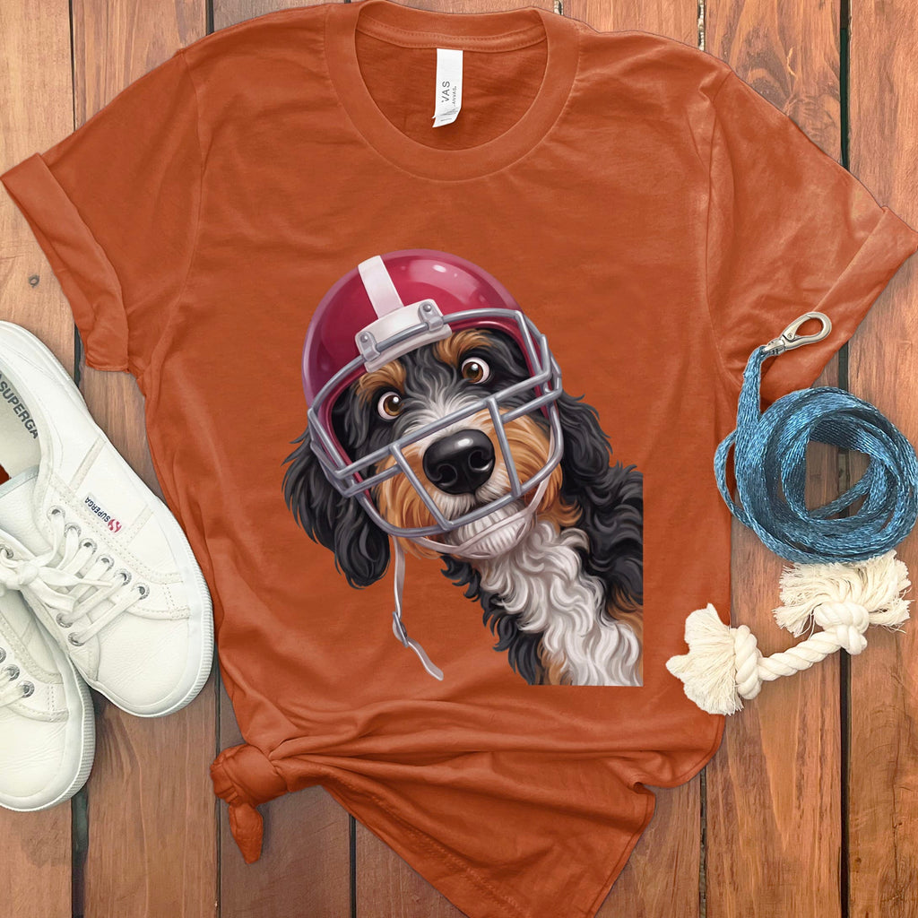 Bernedoodle Football Helmet T-Shirt in Autumn / S by Puppy Jo
