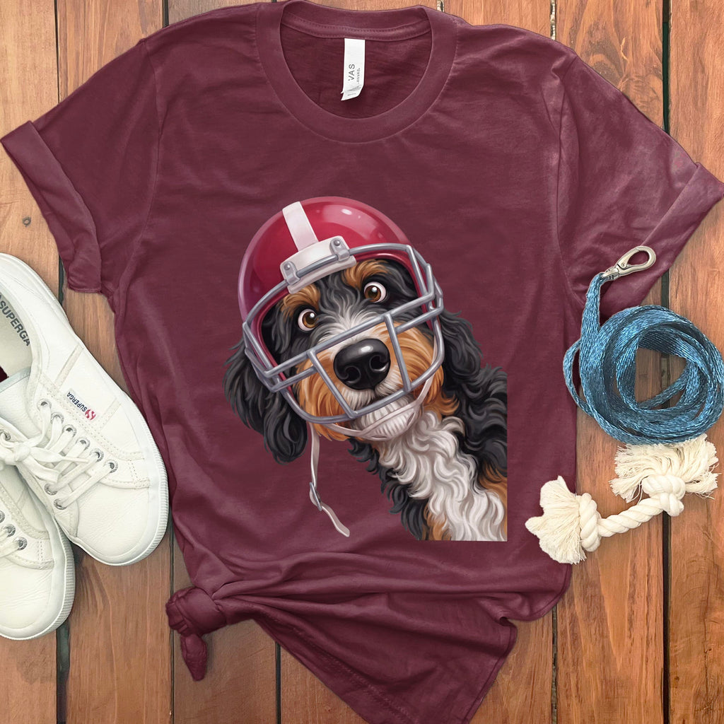 Bernedoodle Football Helmet T-Shirt in Maroon / S by Puppy Jo