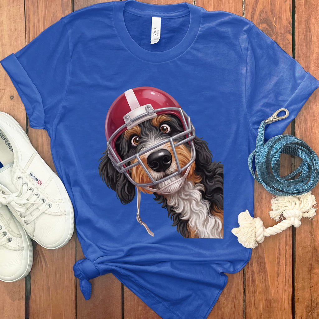 Bernedoodle Football Helmet T-Shirt in True Royal / S by Puppy Jo