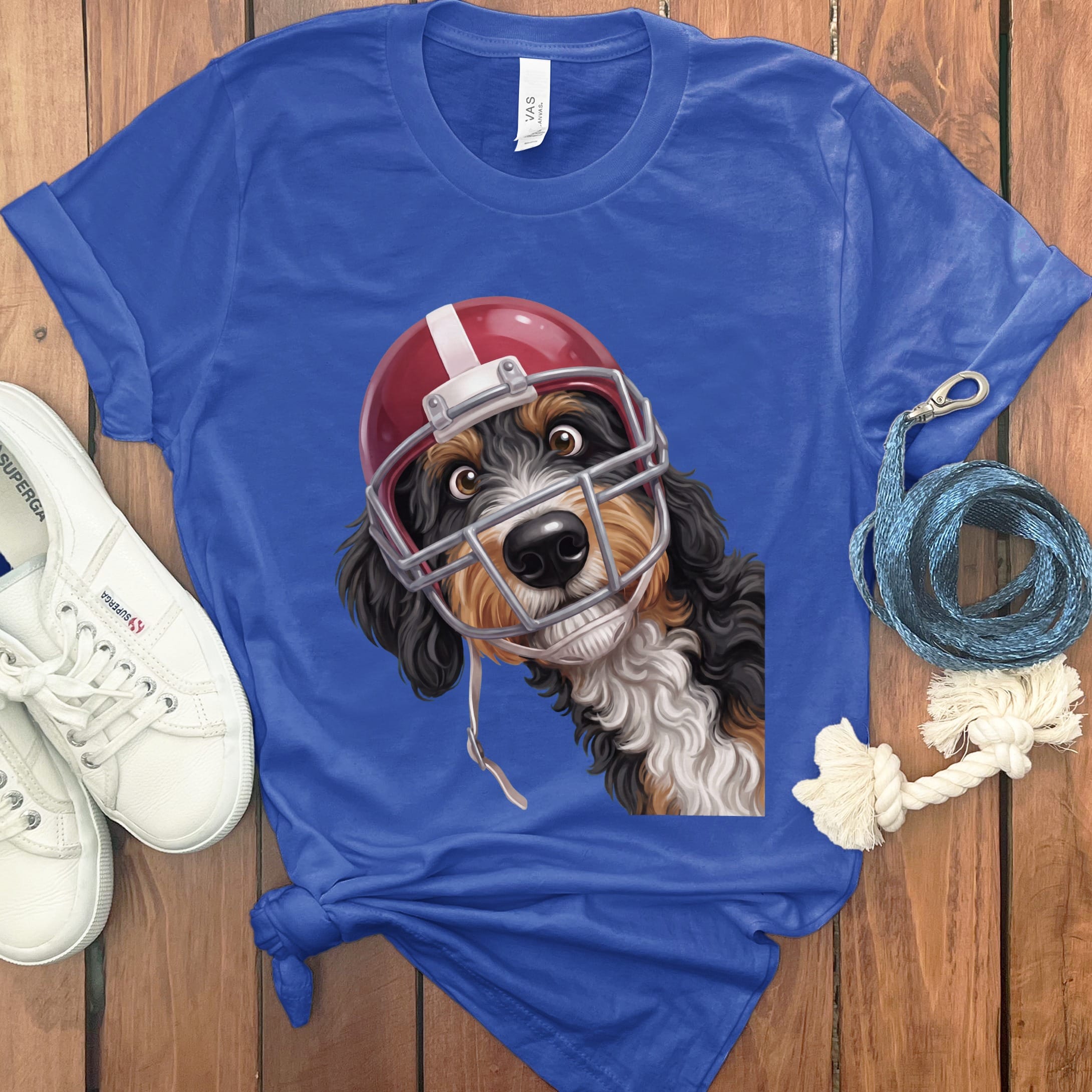 Bernedoodle Football Helmet T-Shirt in True Royal / S by Puppy Jo