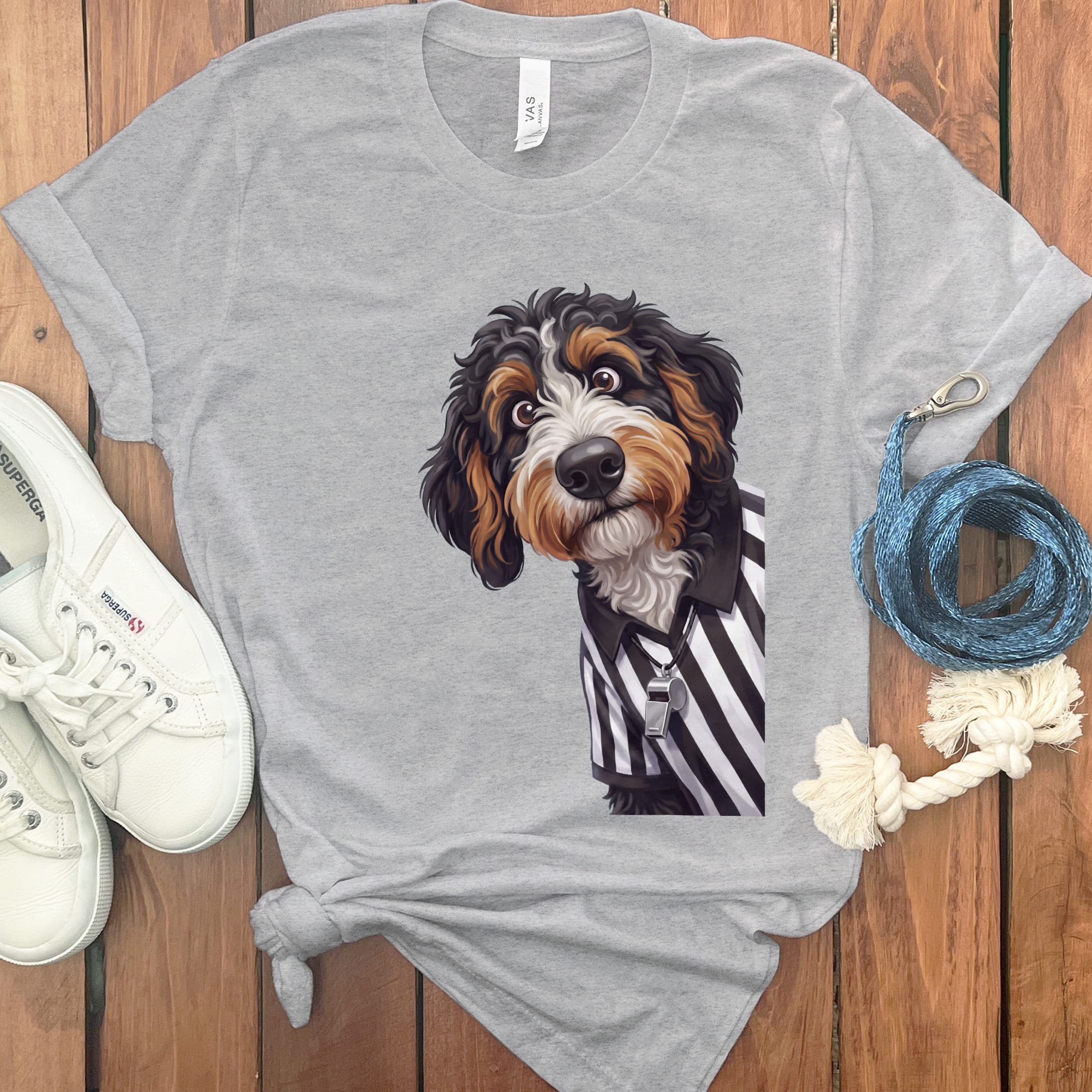 Bernedoodle Football Referee T-Shirt in Athletic Heather / S by Puppy Jo