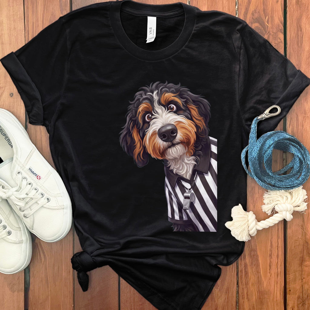 Bernedoodle Football Referee T-Shirt in Black / S by Puppy Jo