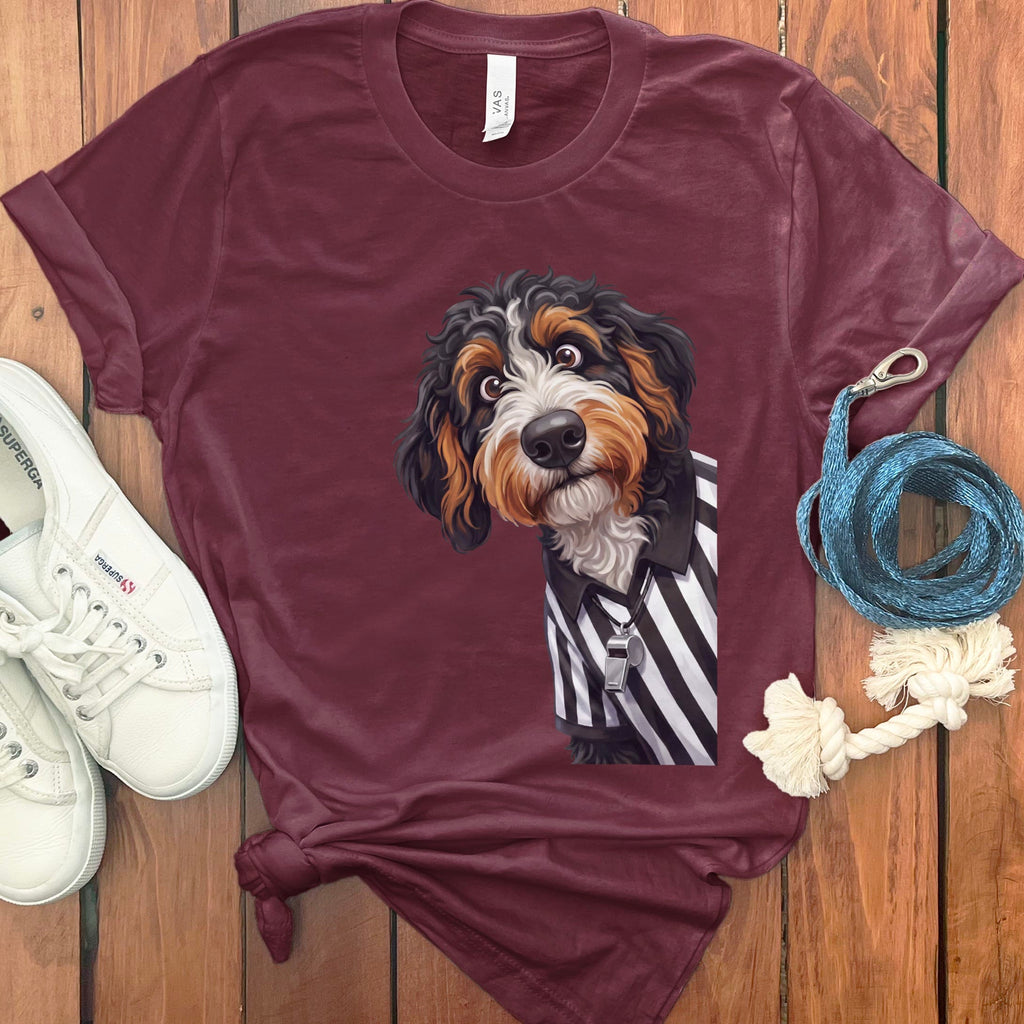 Bernedoodle Football Referee T-Shirt in Maroon / S by Puppy Jo