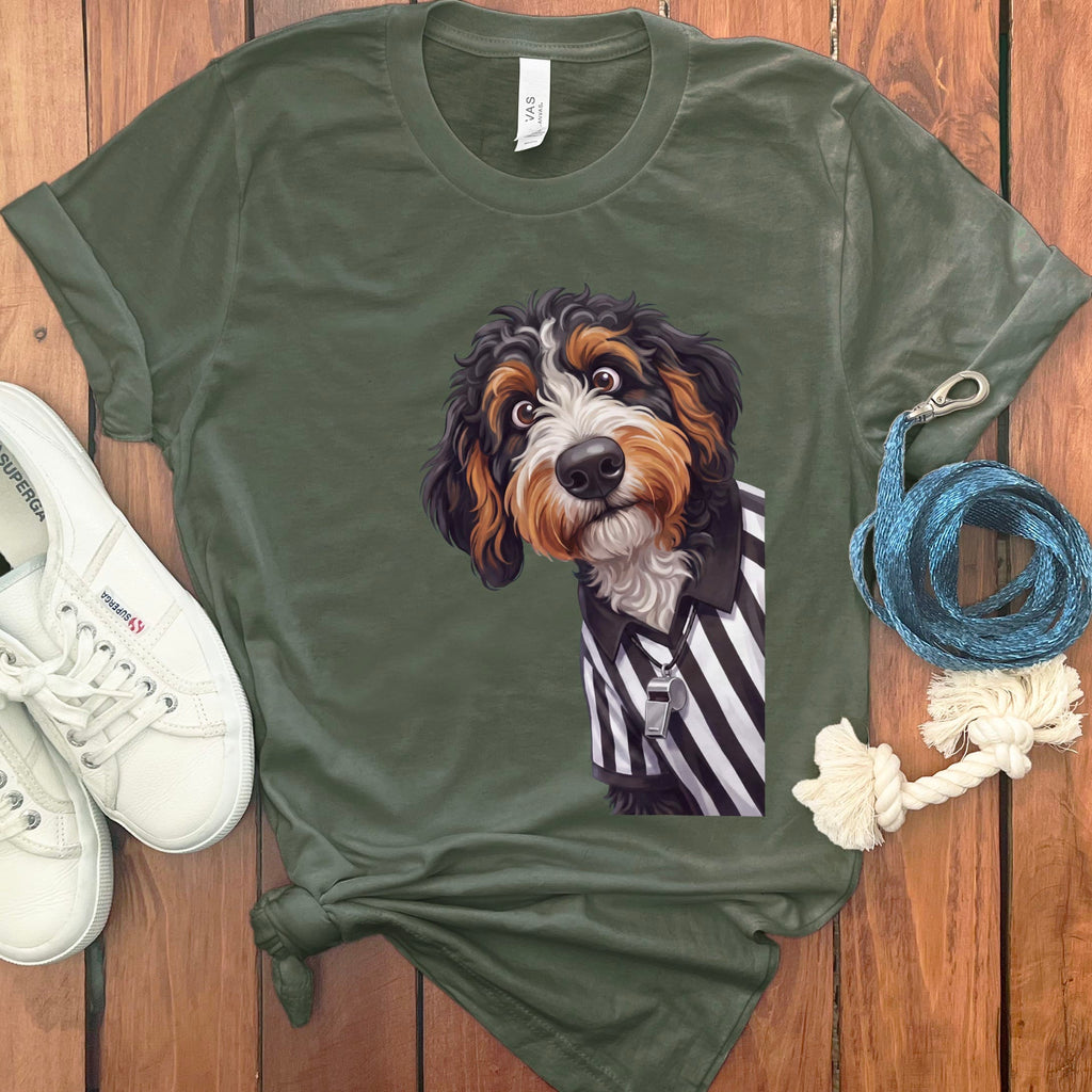 Bernedoodle Football Referee T-Shirt in Military Green / S by Puppy Jo