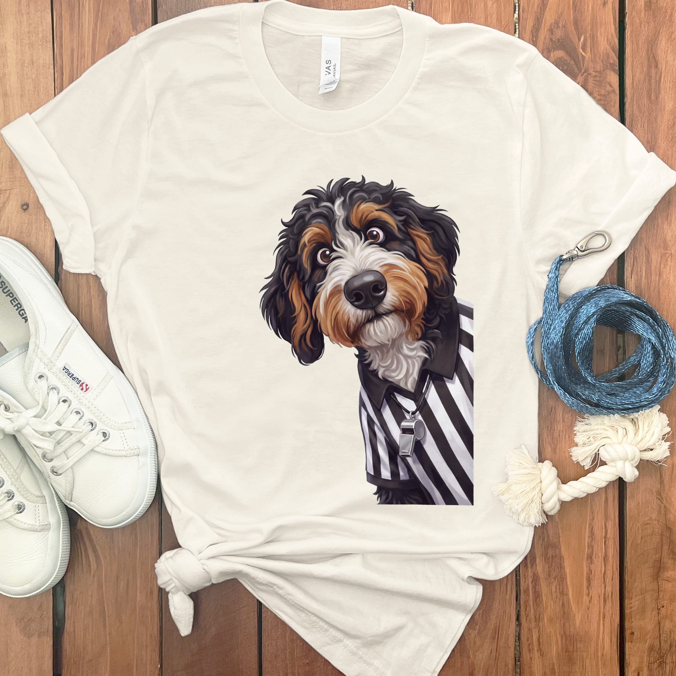 Bernedoodle Football Referee T-Shirt in Natural / S by Puppy Jo