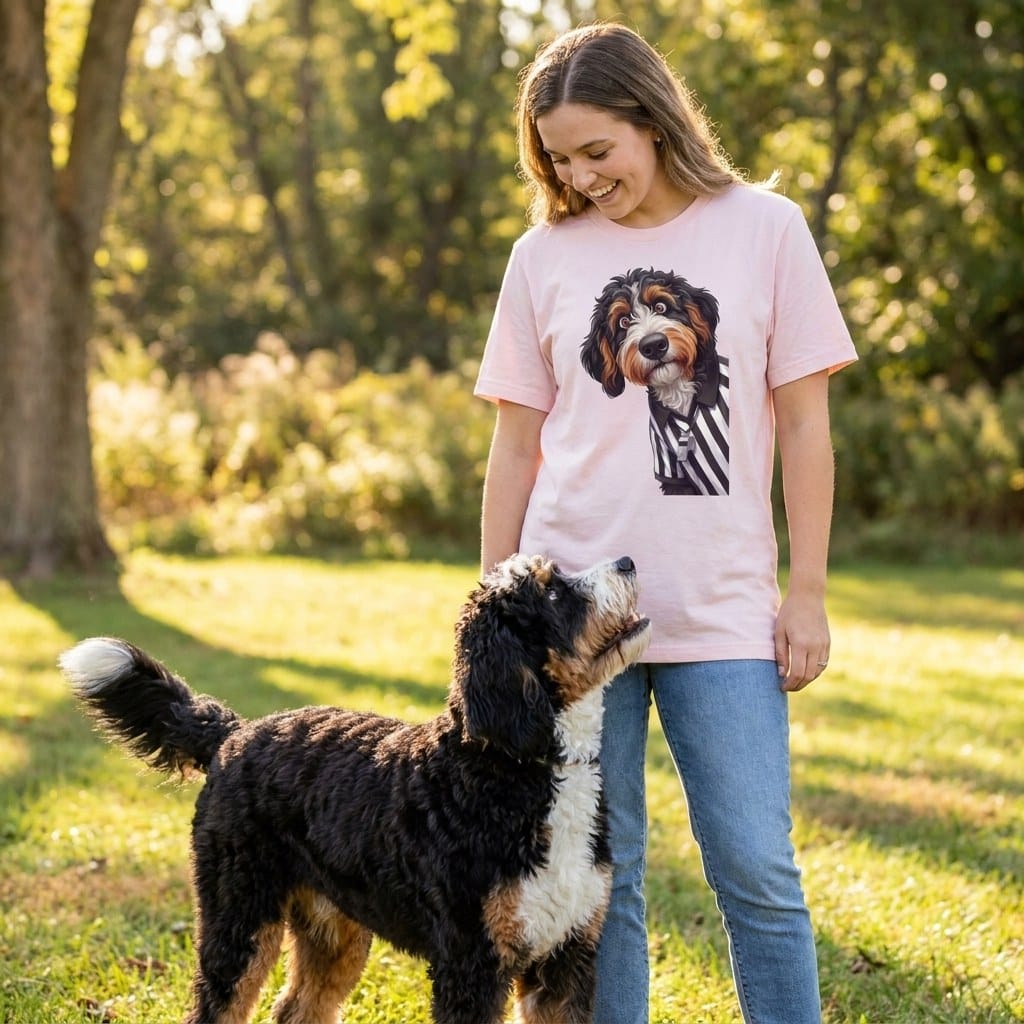 Bernedoodle Football Referee T-Shirt in by Puppy Jo