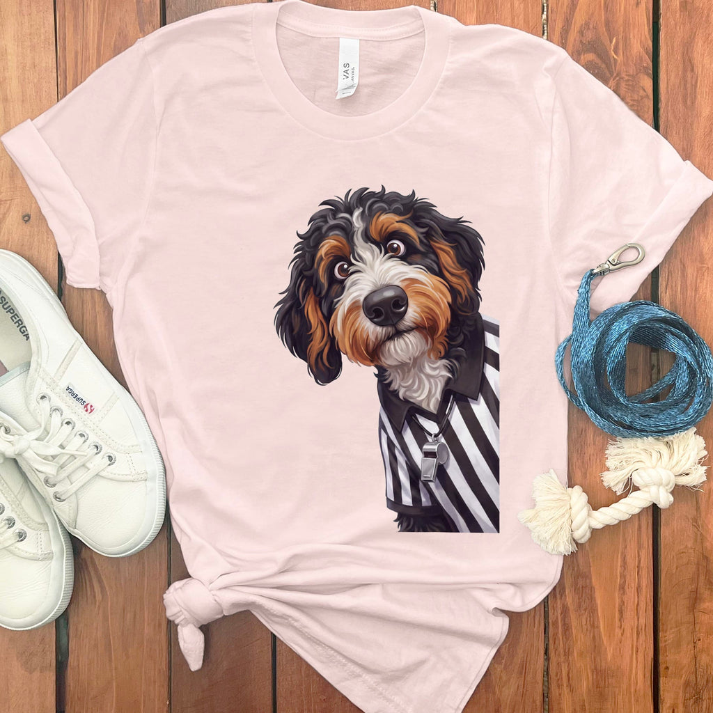 Bernedoodle Football Referee T-Shirt in Soft Pink / S by Puppy Jo