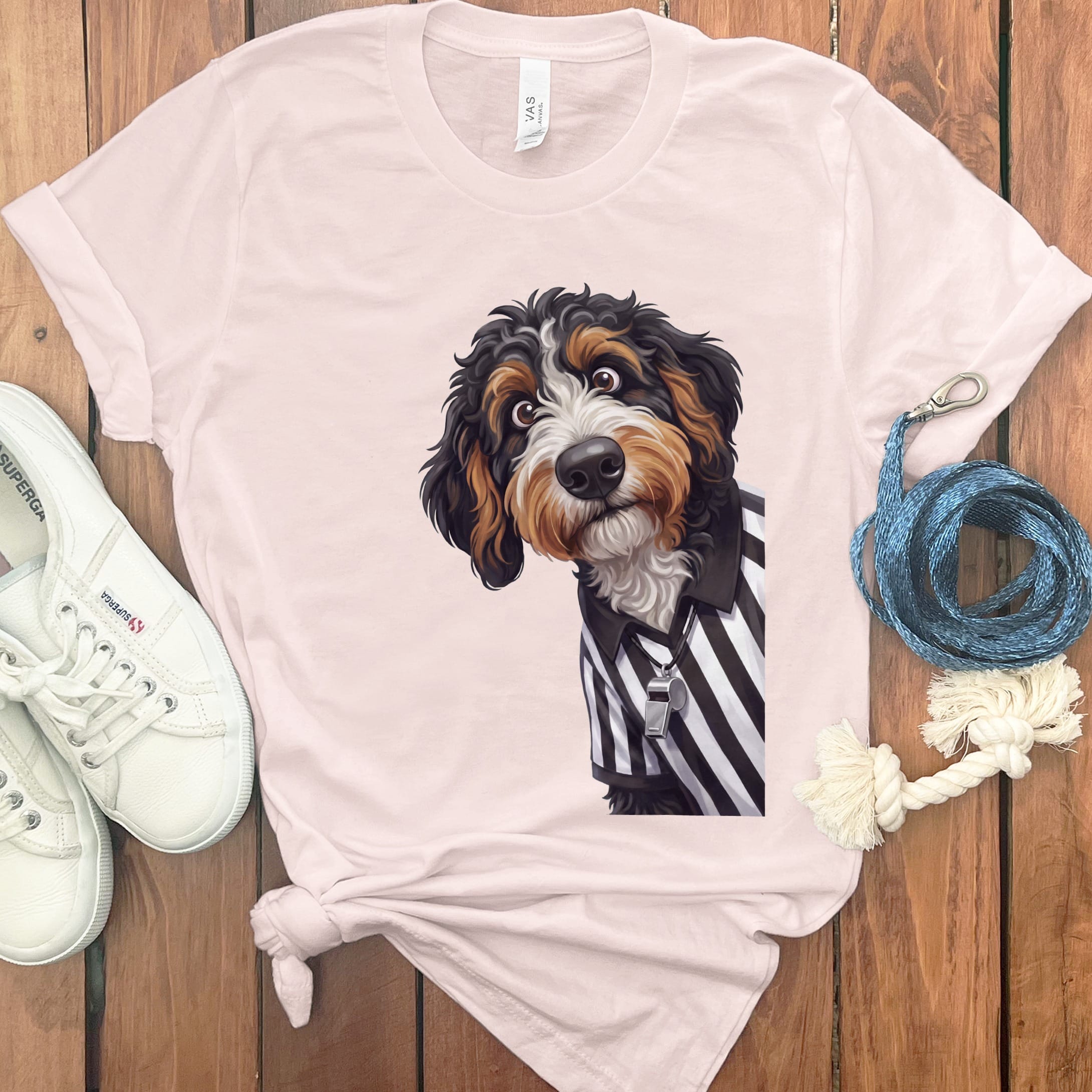 Bernedoodle Football Referee T-Shirt in Soft Pink / S by Puppy Jo