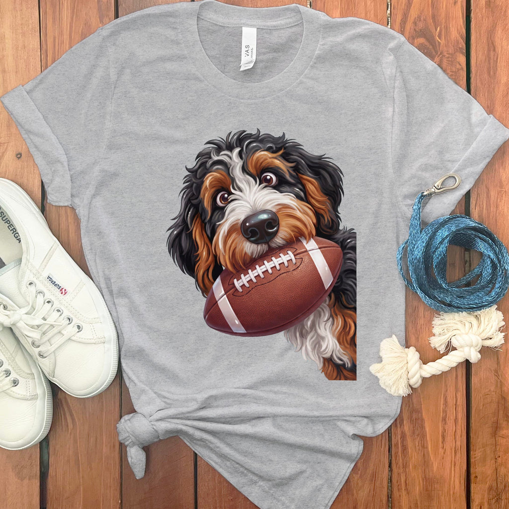 Bernedoodle Football T-Shirt in Athletic Heather / S by Puppy Jo