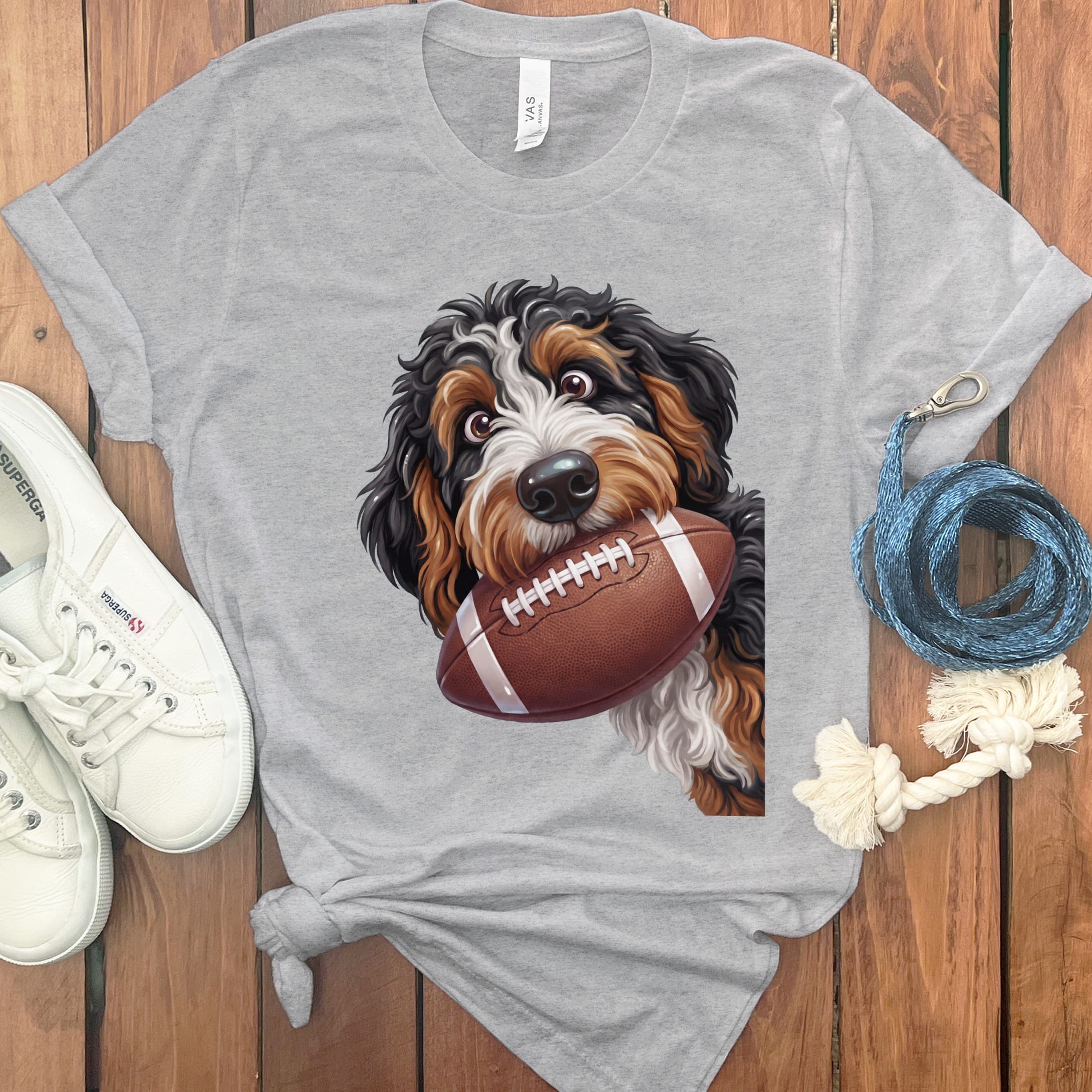 Bernedoodle Football T-Shirt in Athletic Heather / S by Puppy Jo