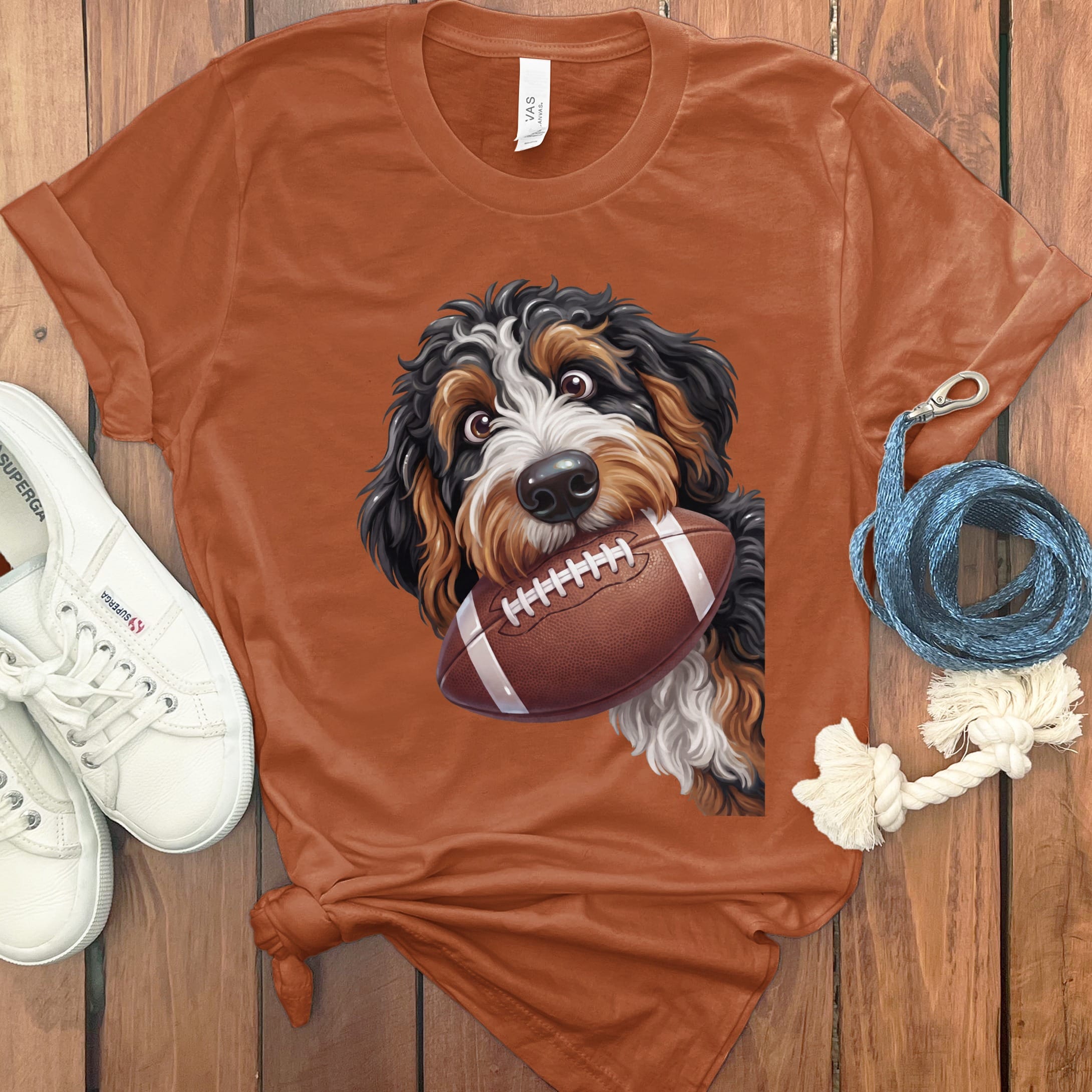 Bernedoodle Football T-Shirt in Autumn / S by Puppy Jo
