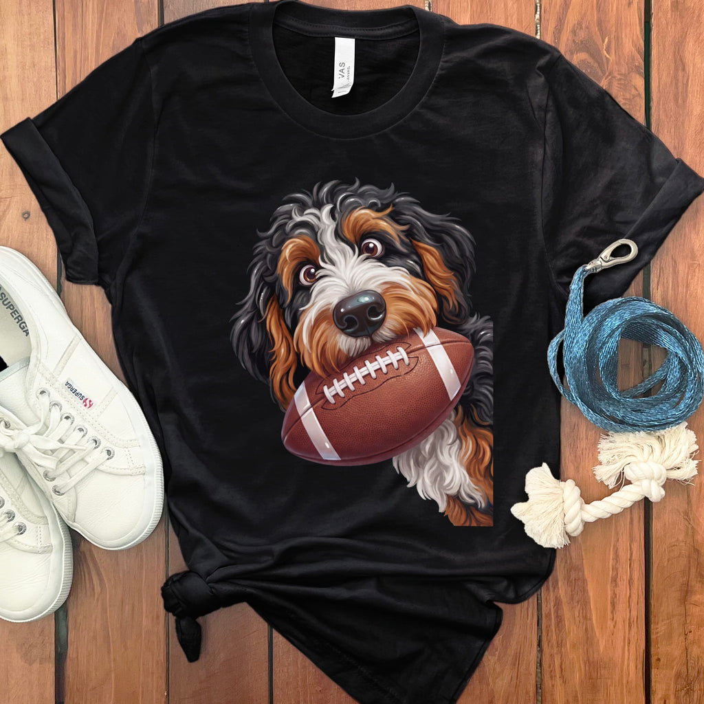 Bernedoodle Football T-Shirt in Black / S by Puppy Jo