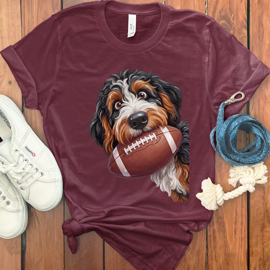 Bernedoodle Football T-Shirt in Maroon / S by Puppy Jo