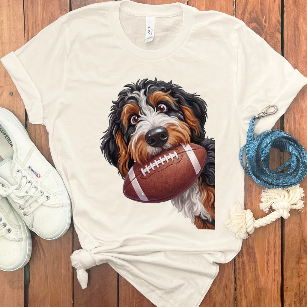 Bernedoodle Football T-Shirt in Natural / S by Puppy Jo