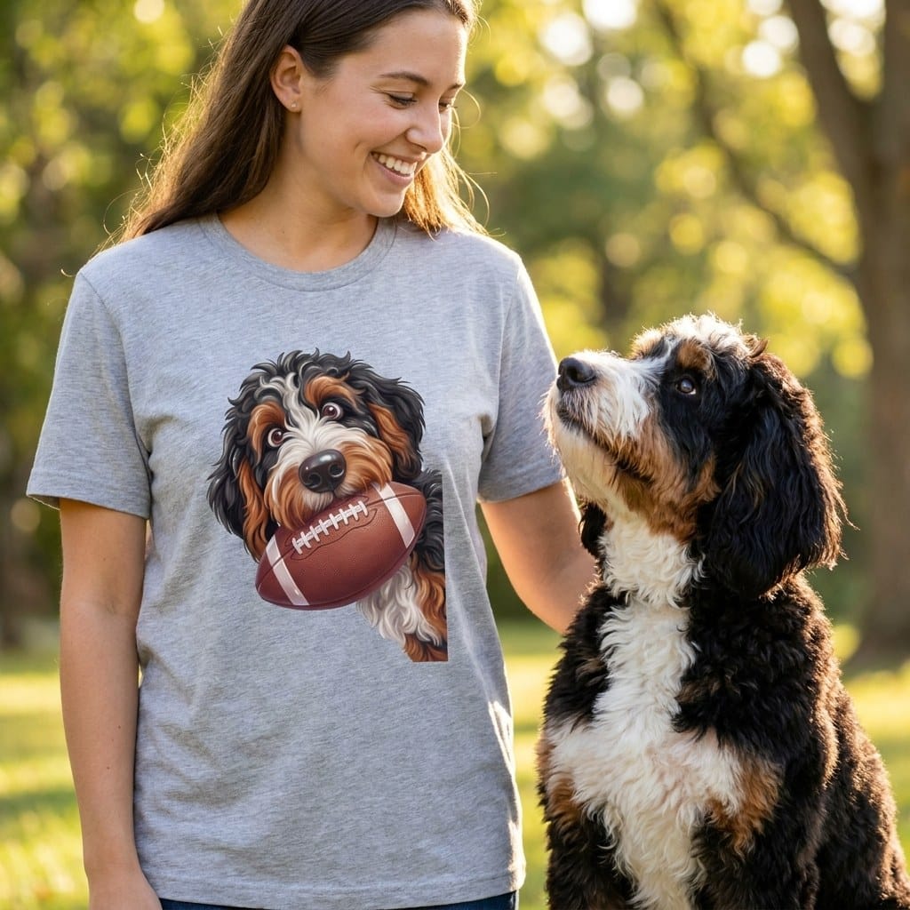 Bernedoodle Football T-Shirt in by Puppy Jo