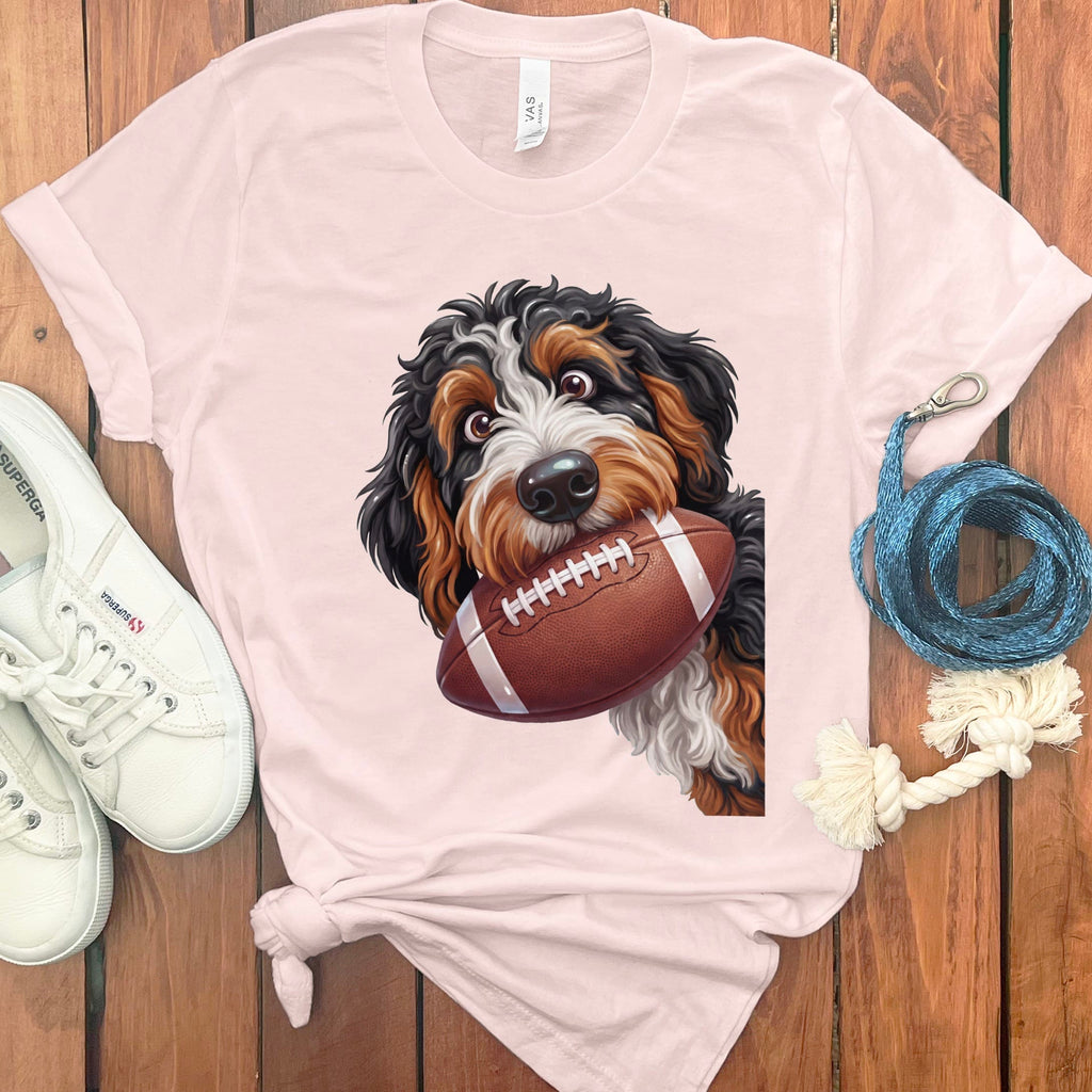 Bernedoodle Football T-Shirt in Soft Pink / S by Puppy Jo