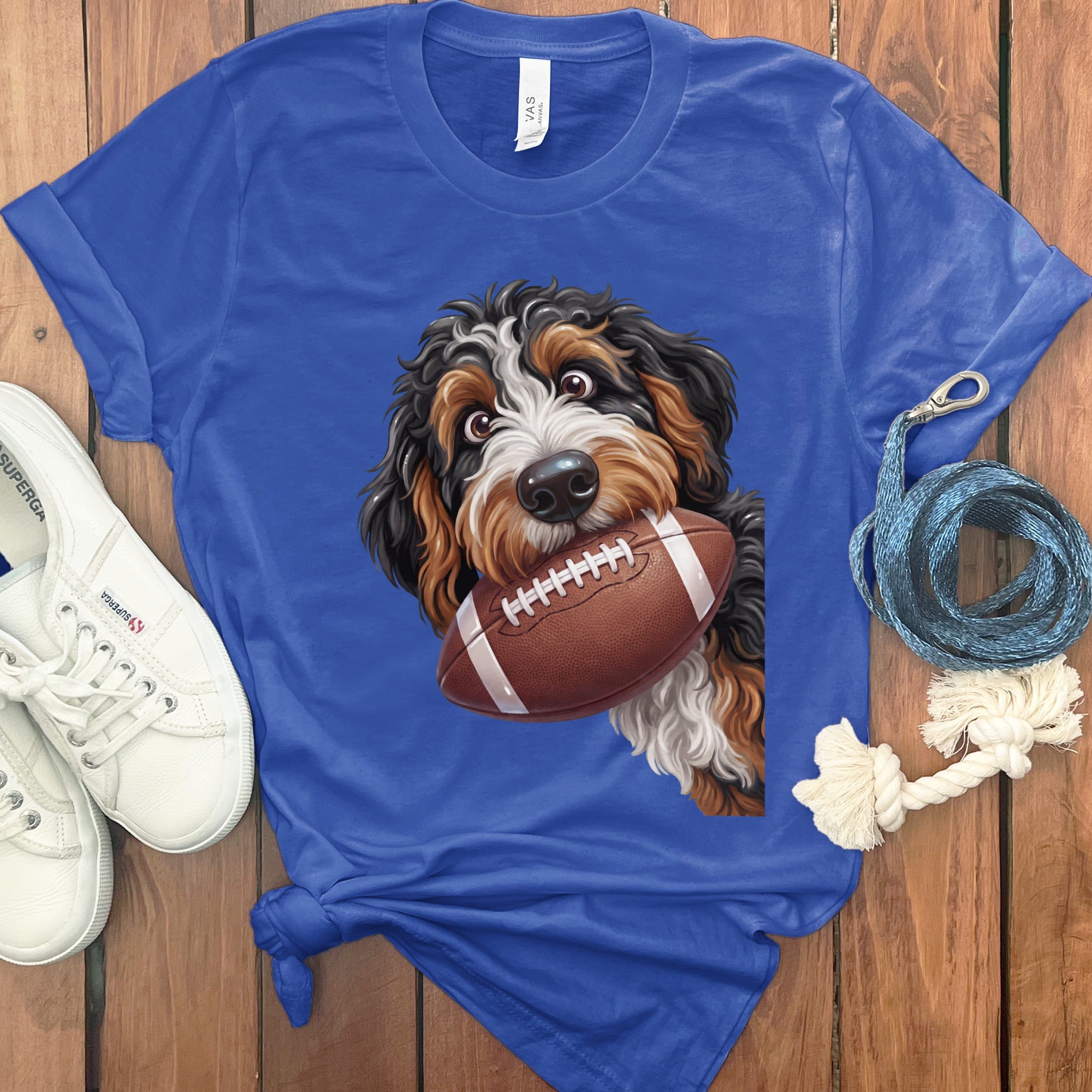Bernedoodle Football T-Shirt in True Royal / S by Puppy Jo