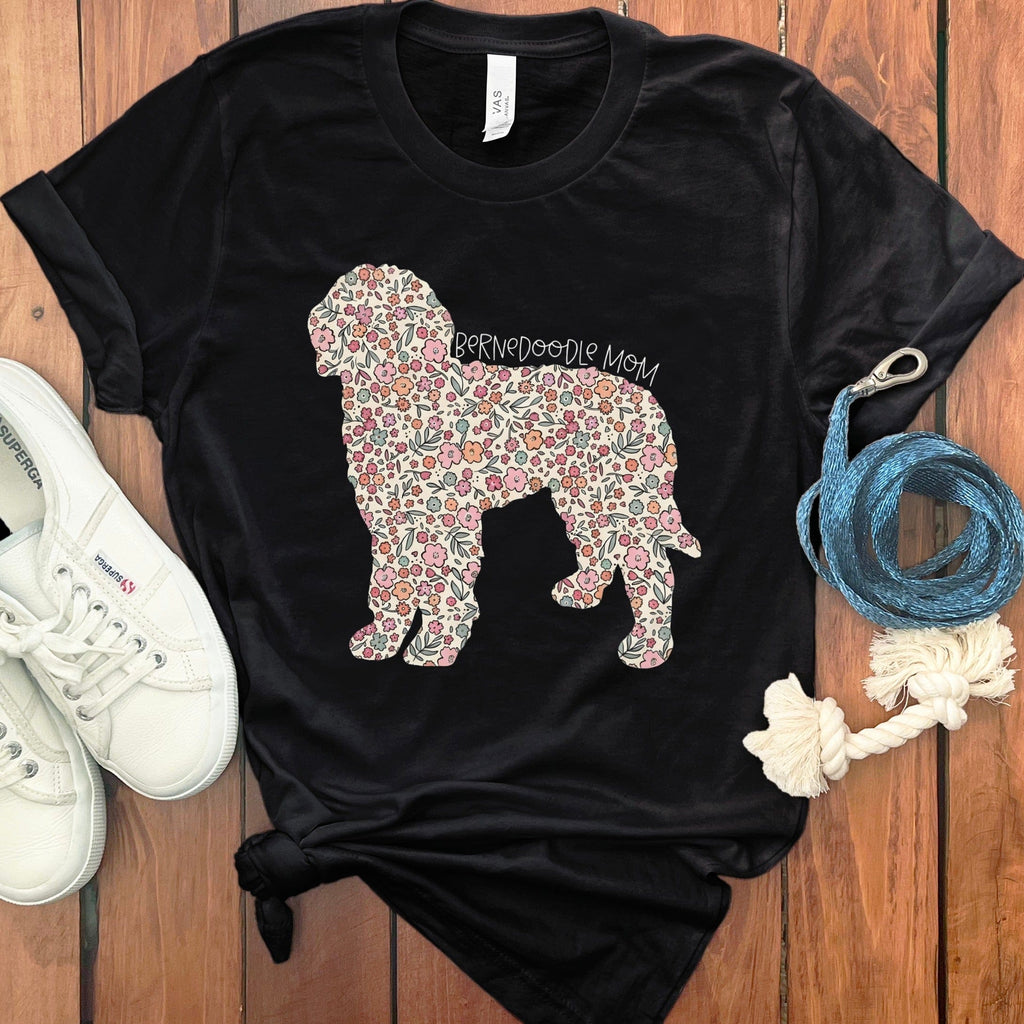 Bernedoodle Frame Floral T-Shirt in Black / S by Puppy Jo