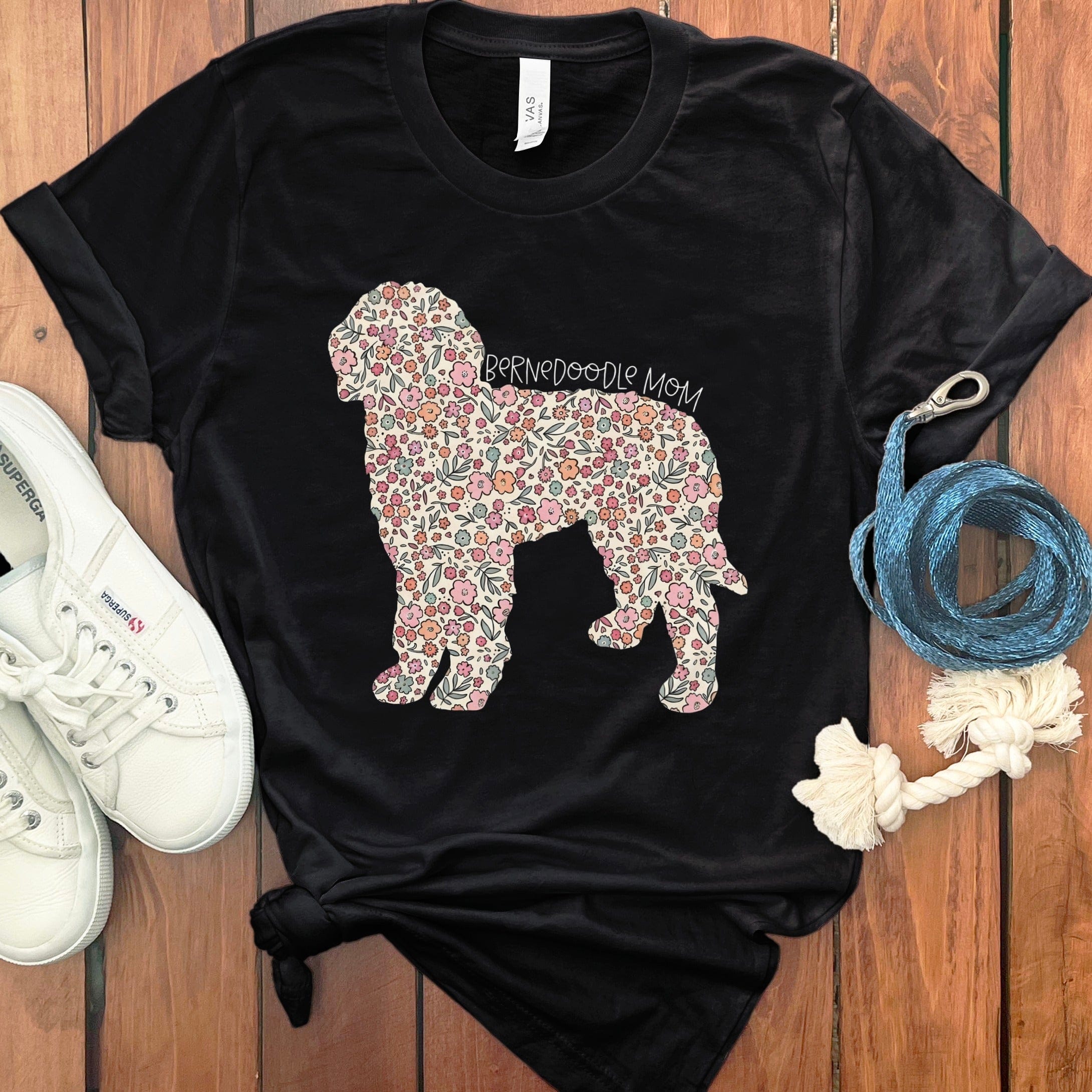 Bernedoodle Frame Floral T-Shirt in Black / S by Puppy Jo