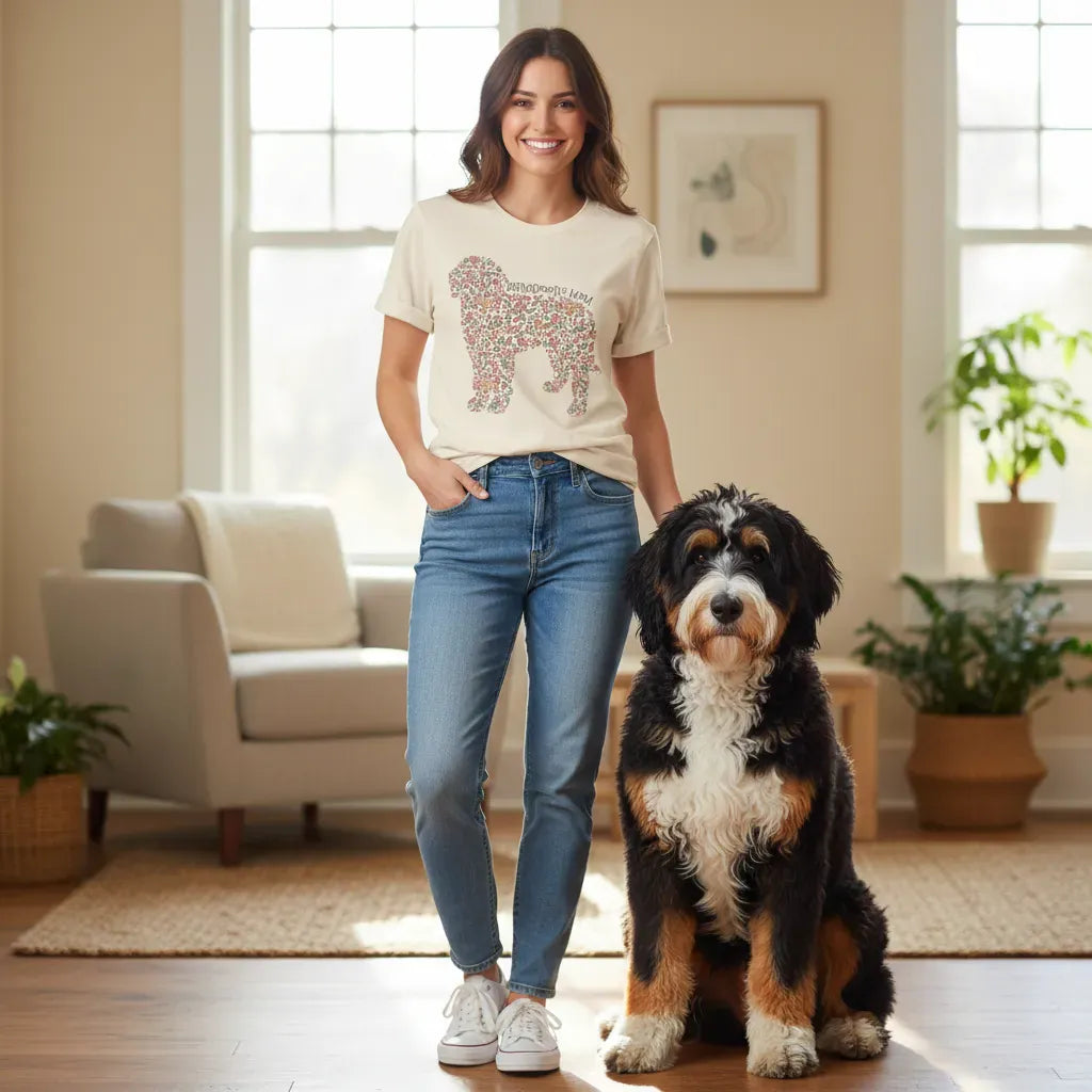 Bernedoodle Frame Floral T-Shirt in by Puppy Jo