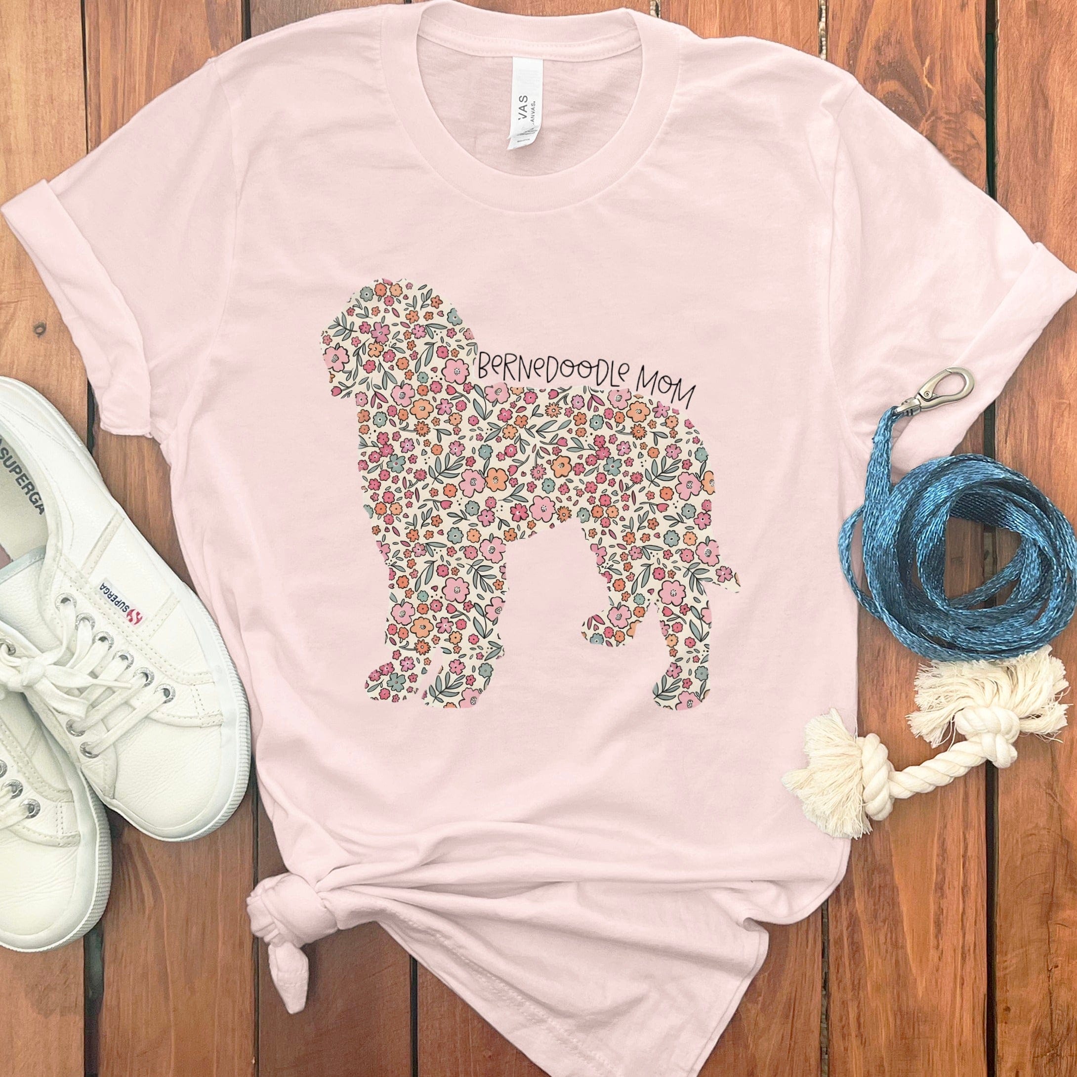 Bernedoodle Frame Floral T-Shirt in Soft Pink / S by Puppy Jo