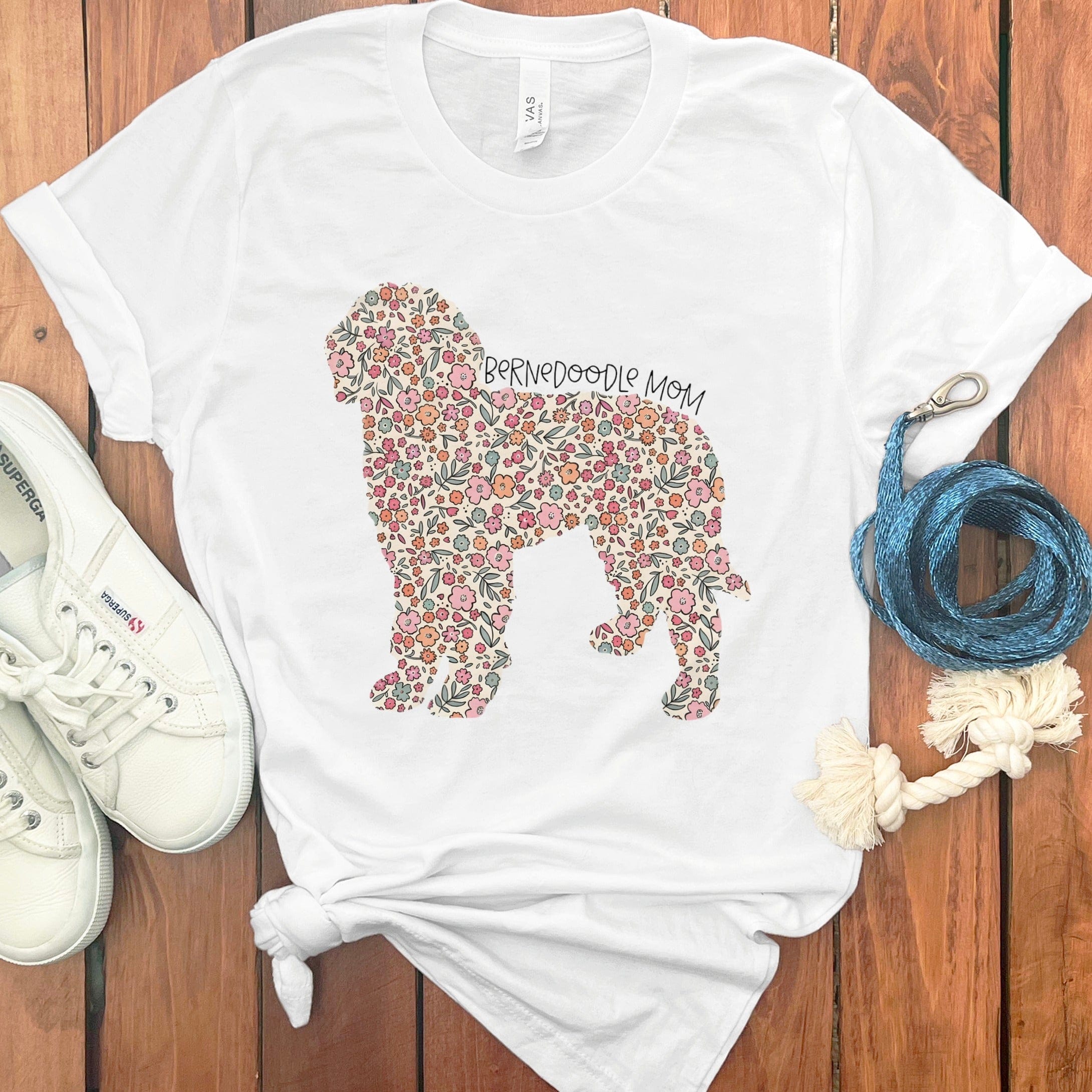 Bernedoodle Frame Floral T-Shirt in White / S by Puppy Jo