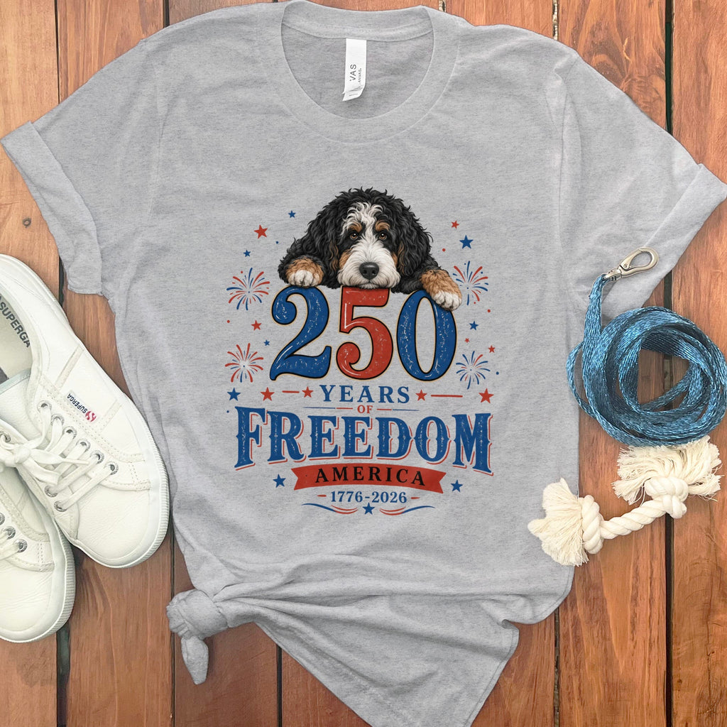 Bernedoodle Freedom T-Shirt in Athletic Heather / S by Puppy Jo