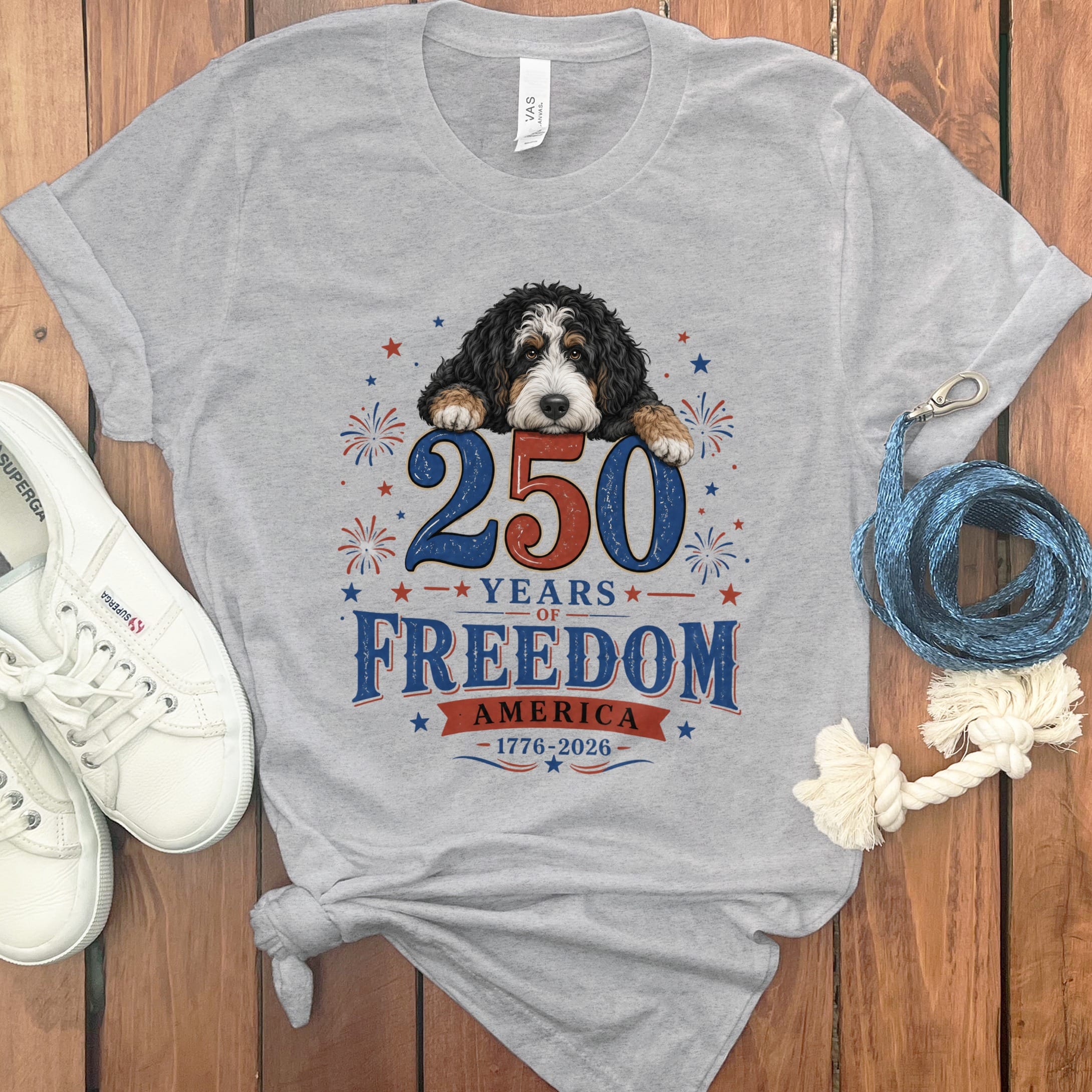 Bernedoodle Freedom T-Shirt in Athletic Heather / S by Puppy Jo