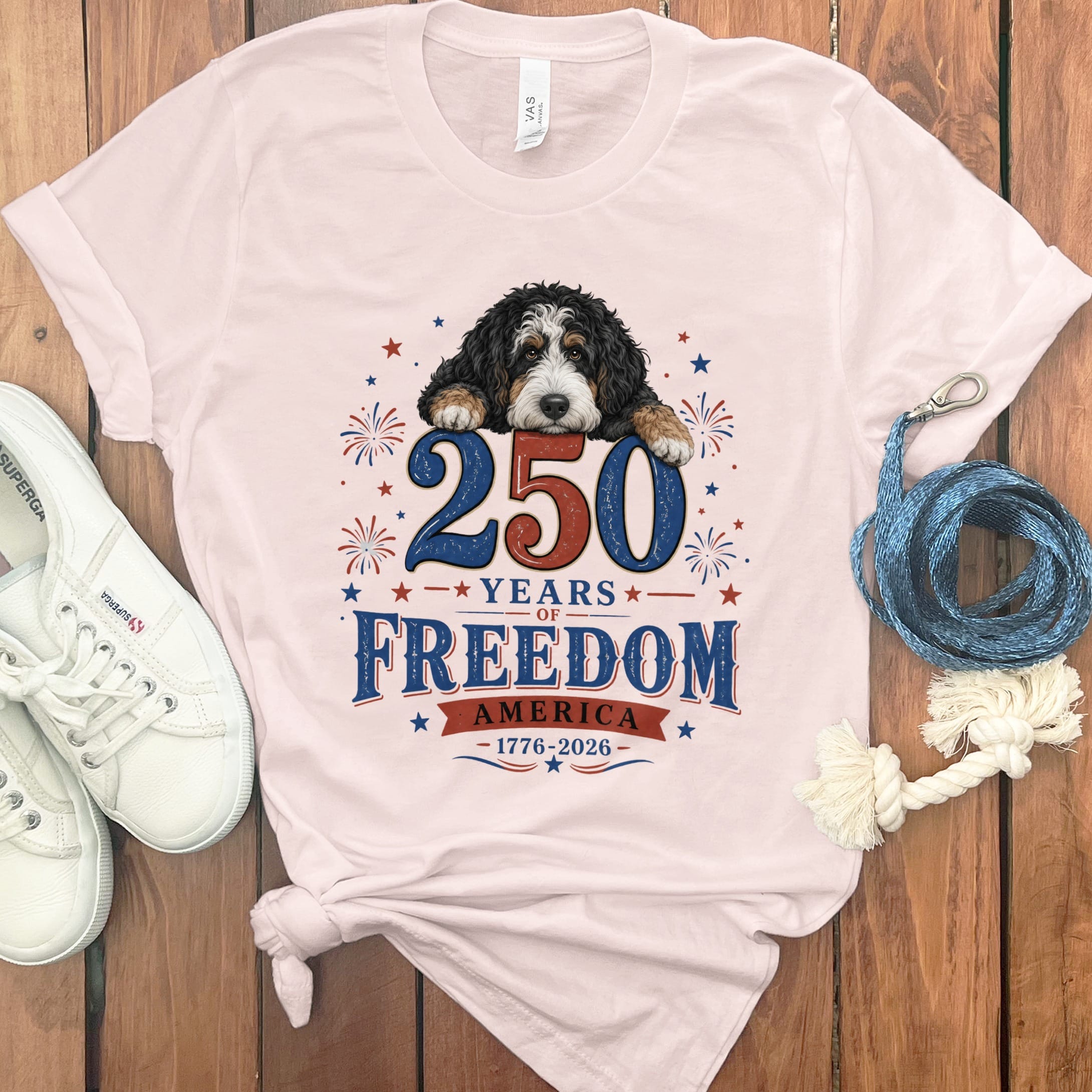 Bernedoodle Freedom T-Shirt in Soft Pink / S by Puppy Jo